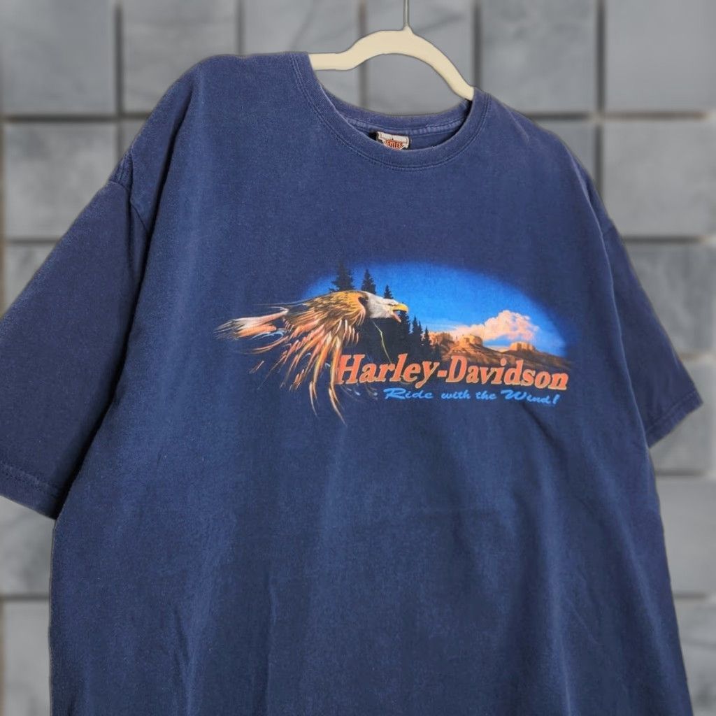 Harley Davidson VINTAGE Harley Davidson Eagle Blue Nature XL Double Sided y2k Biker HD Skater Shirt Mens Size US XL / EU 56 / 4 - 1 Thumbnail