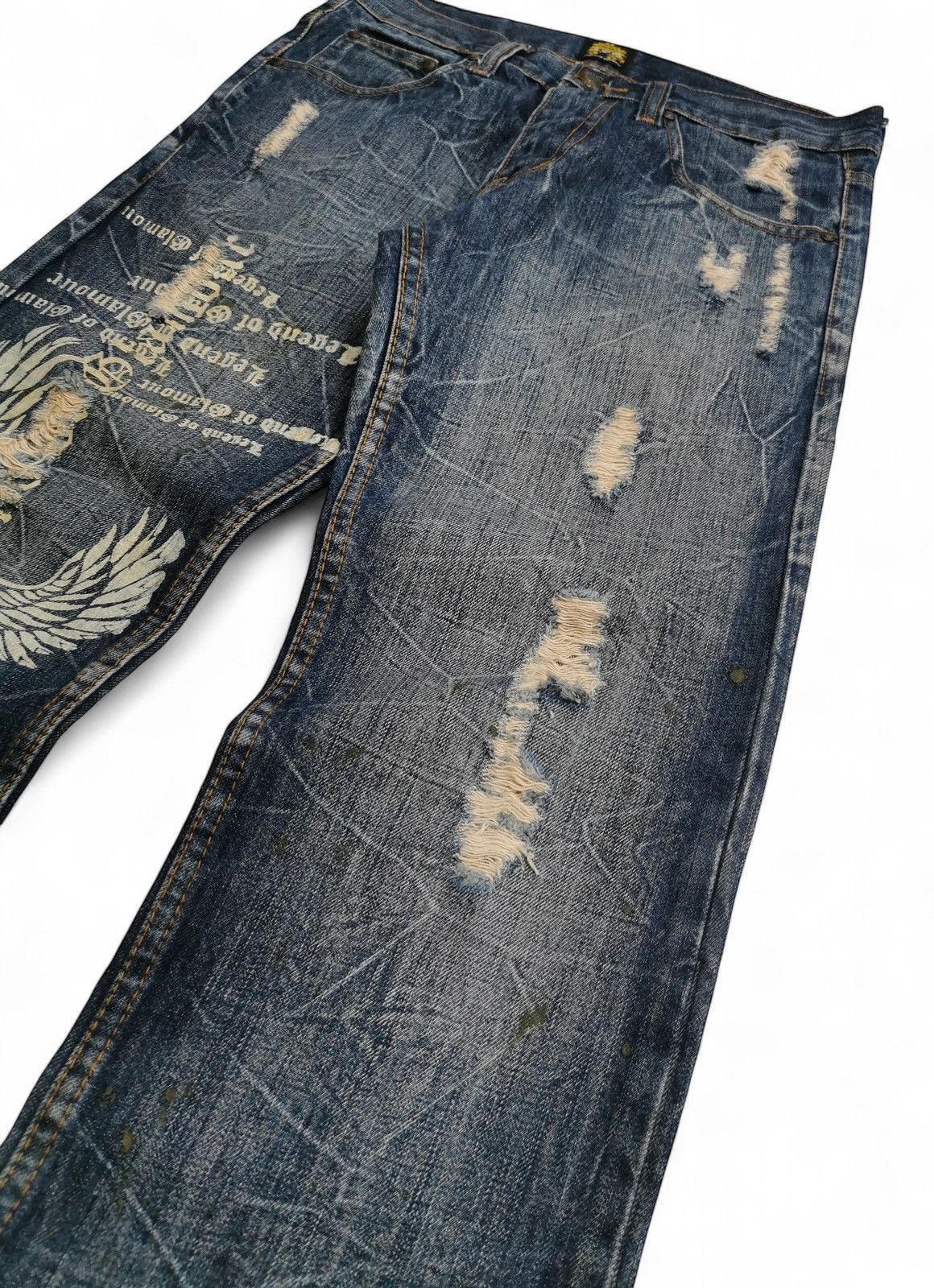 Hysteric Glamour Legend of Glamour Distressed Wings Print Denim Jeans Y2K Size US 30 / EU 46 - 3 Thumbnail
