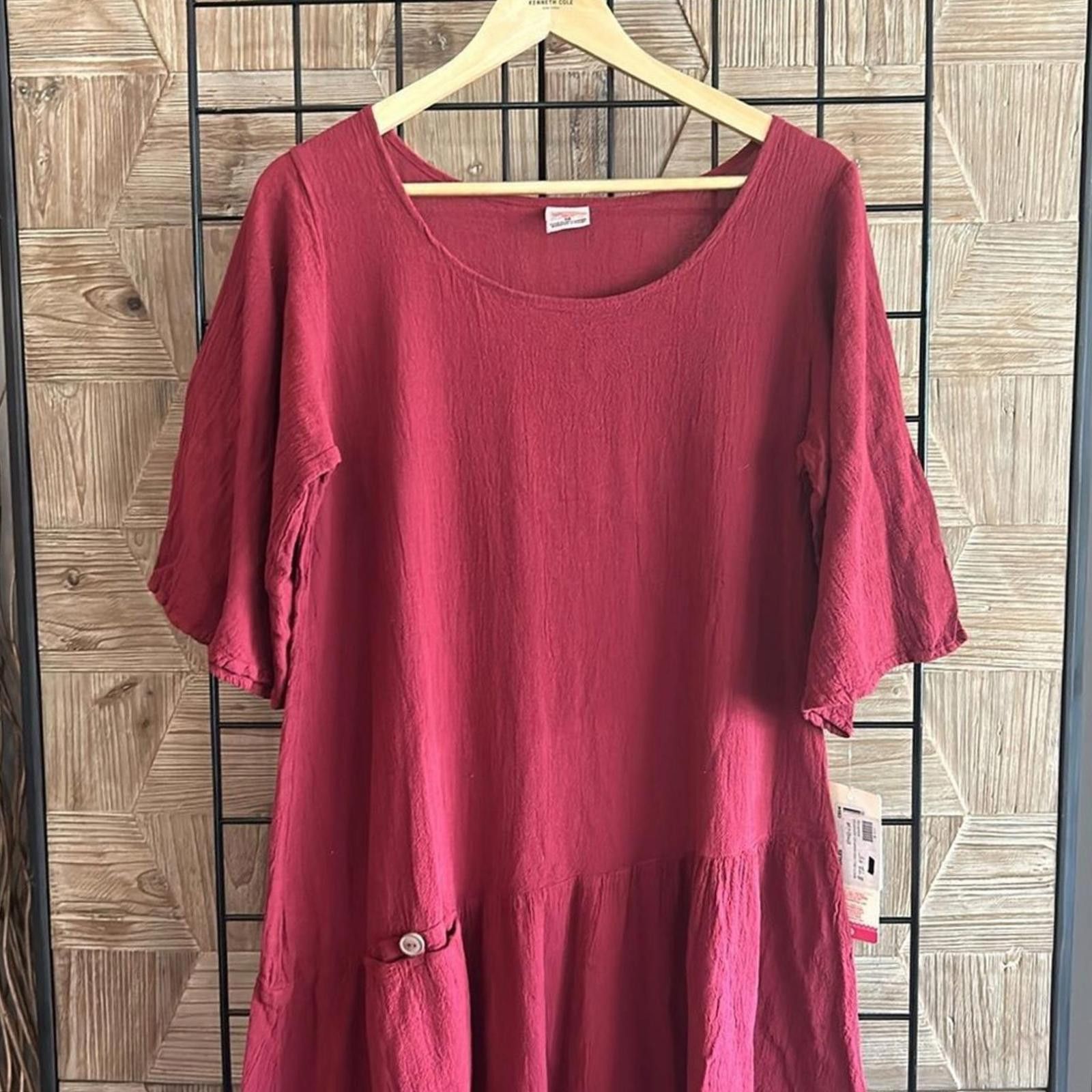 Designer NWT Womens Maxi Dress Sz M Burgundy Short Sleeve Kaftan Size M / US 6-8 / IT 42-44 - 2 Thumbnail