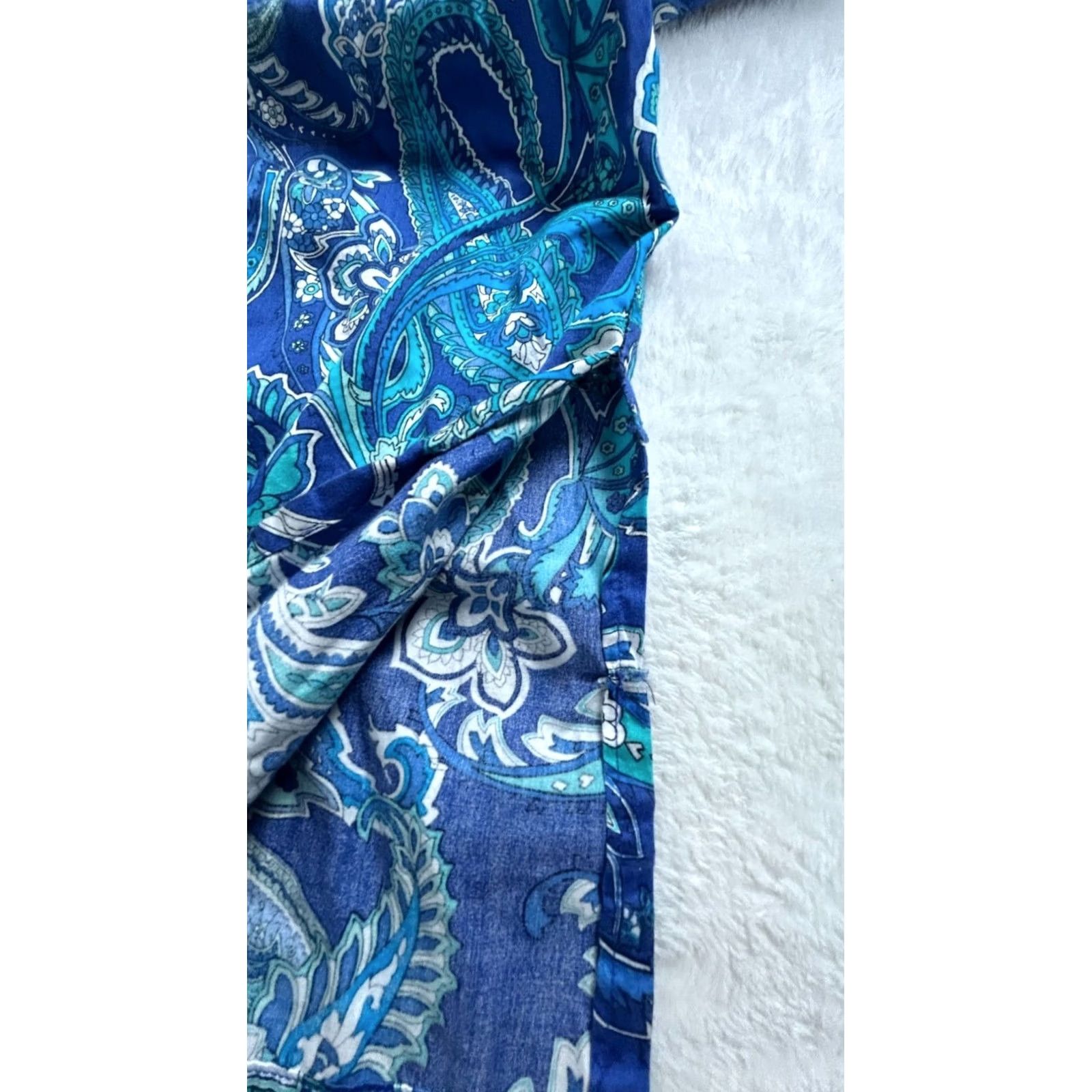 Ralph Lauren Lauren Ralph Shirt Womens 1X Blue Paisley Button Cotton Sleeves Size XL / US 12-14 / IT 48-50 - 8 Thumbnail