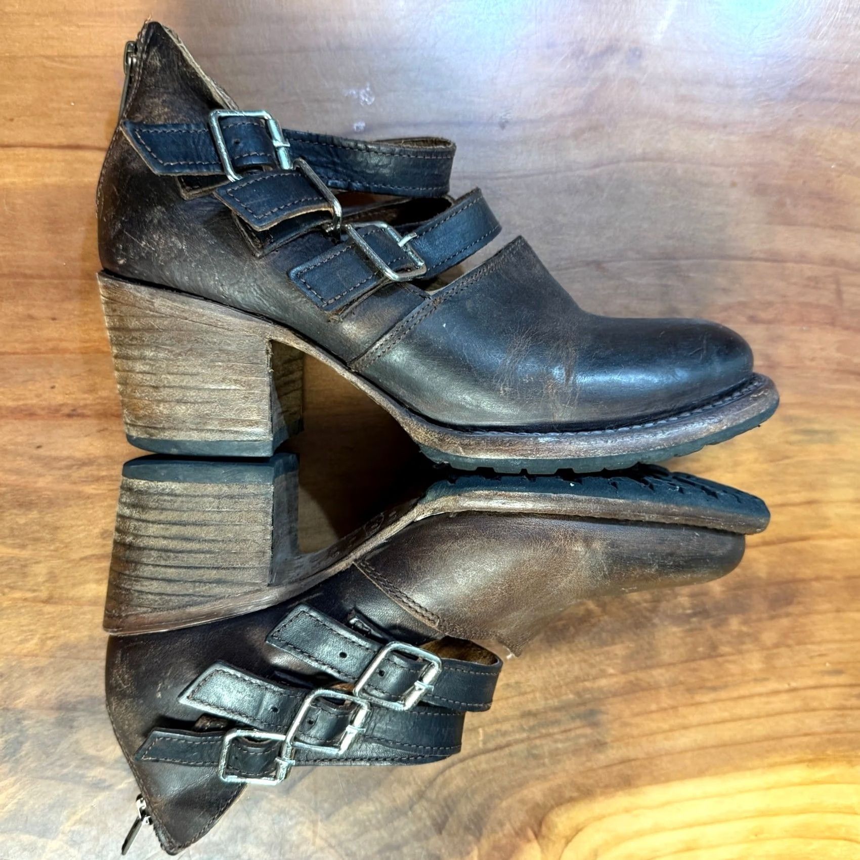 FREEBIRD Freebird by Steven Bootie Dawson 3 Straps Zip Moto Ankle Boots Women Brown Leather 8 US Vintage No Size US 9 / IT 39 - 7 Thumbnail