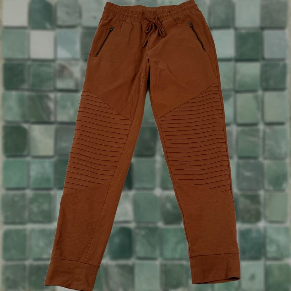 Vintage Splendid Iris Womens Pants Jogger Brown Small Elastic Waist Pockets Zip Moto Tapered Leg Athleisure Plain Solid Shirt/Bottoms Not Applicable Size 28" / US 6 / IT 42 - 1 Thumbnail