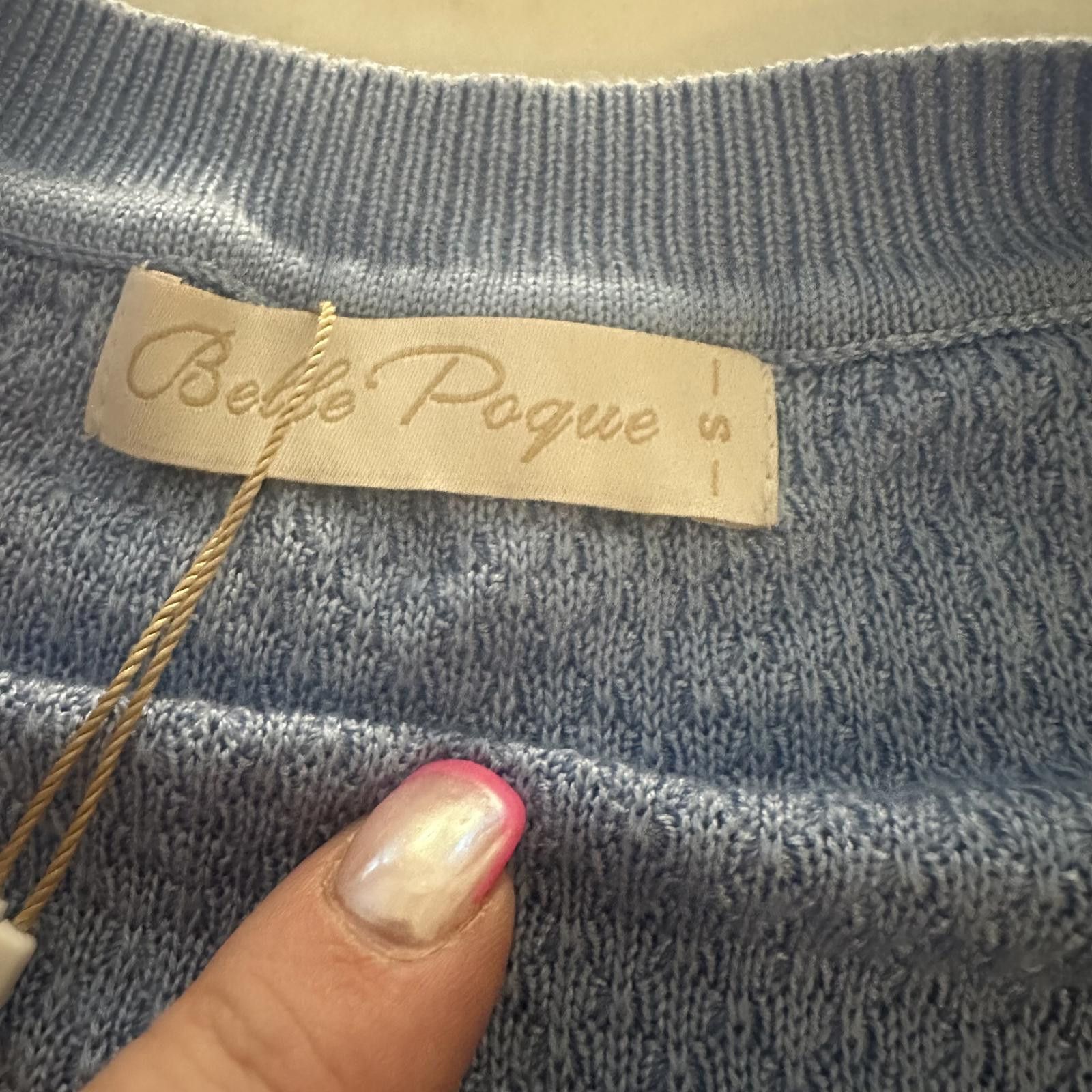 Designer Belle Poque Light Blue Knit Cardigan - Stylish Short Sleeve Size S / US 4 / IT 40 - 2 Thumbnail