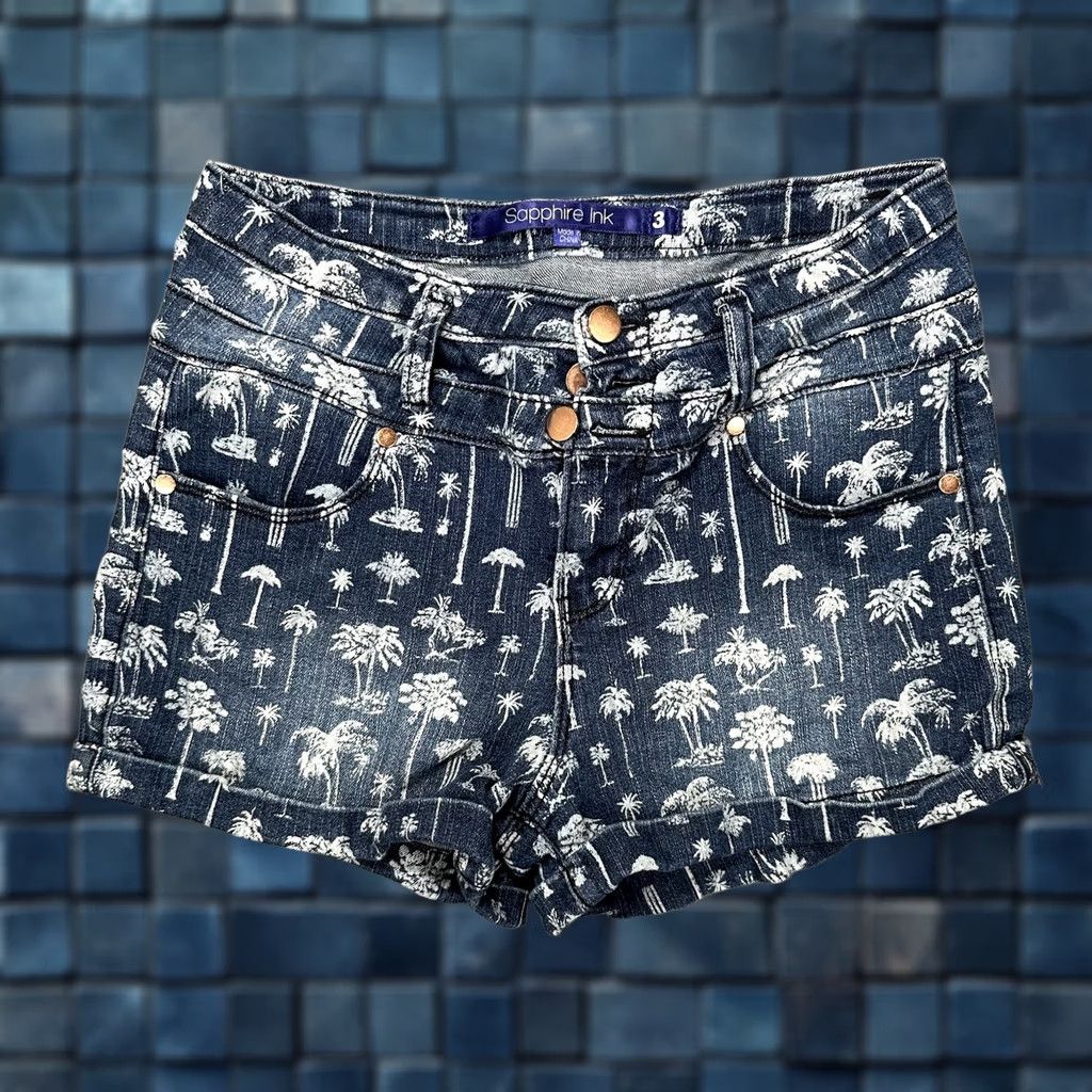 Vintage Sapphire Ink Shorts Denim Dark Wash Button Fly 5-Pocket Juniors 3 Palm Tree Print Casual Pockets 2" Inseam Size 26" / US 2 / IT 38 - 1 Thumbnail
