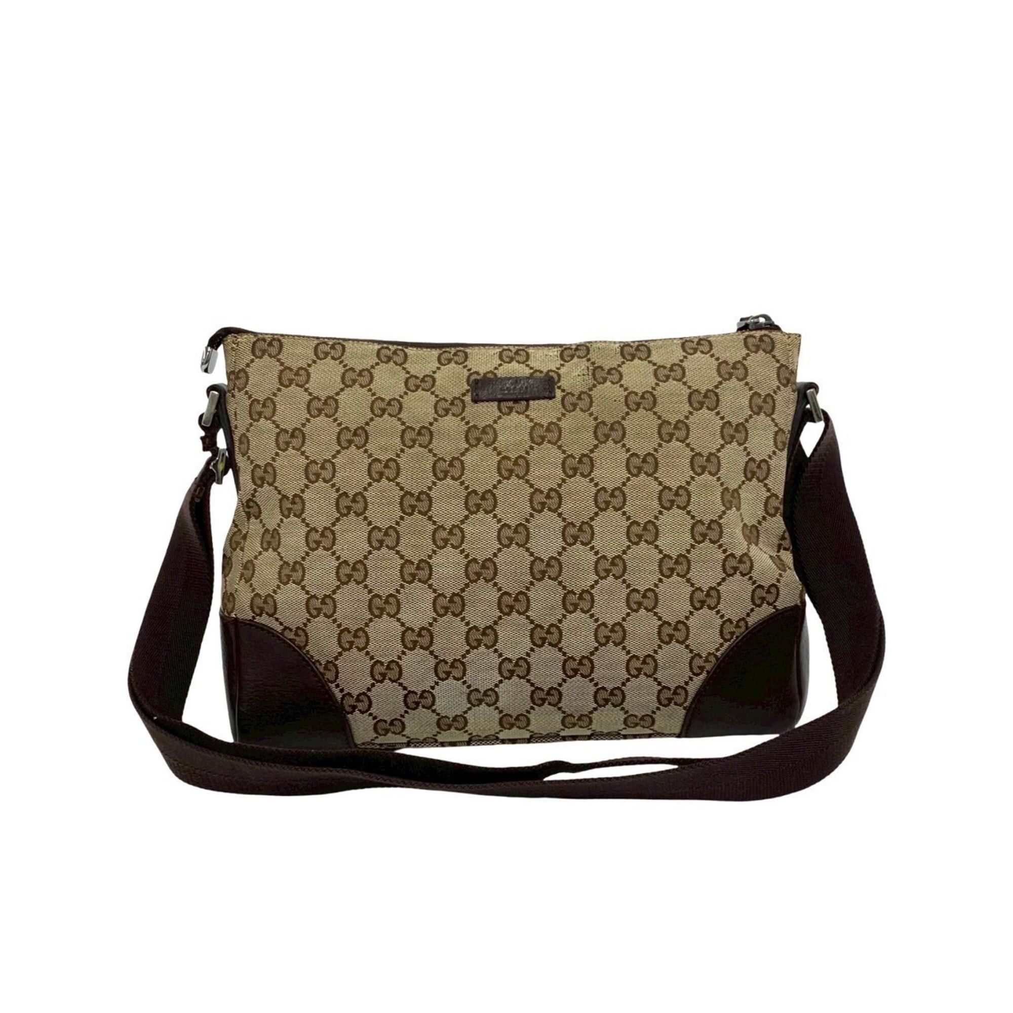 Gucci GUCCI GG Canvas Leather Genuine Shoulder Bag Pouch Sacoche Crossbody Brown 57887 Size ONE SIZE - 1 Thumbnail