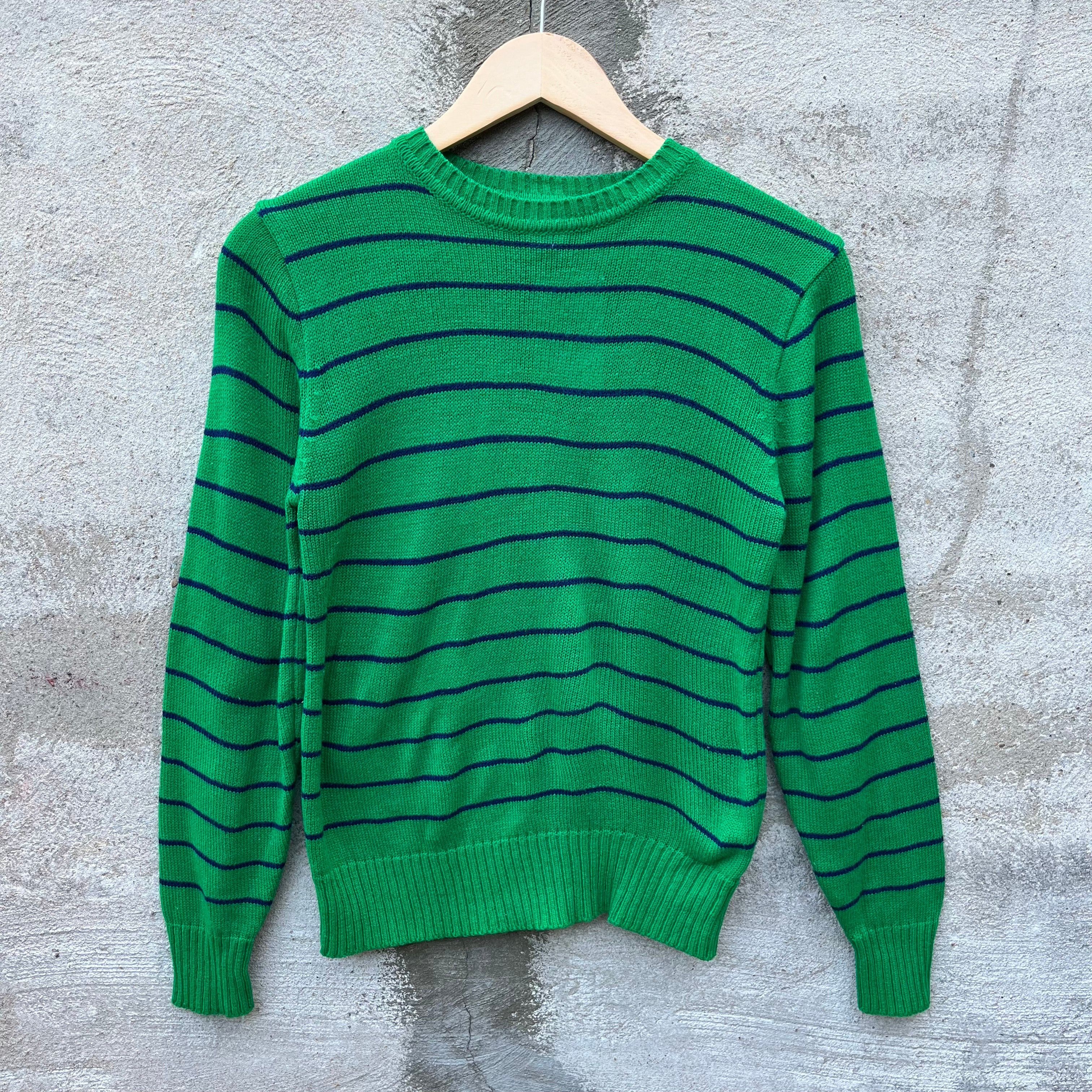 Vintage 80's Woven Green Striped Crewneck Sweater. Size US S / EU 44-46 / 1 - 1 Thumbnail