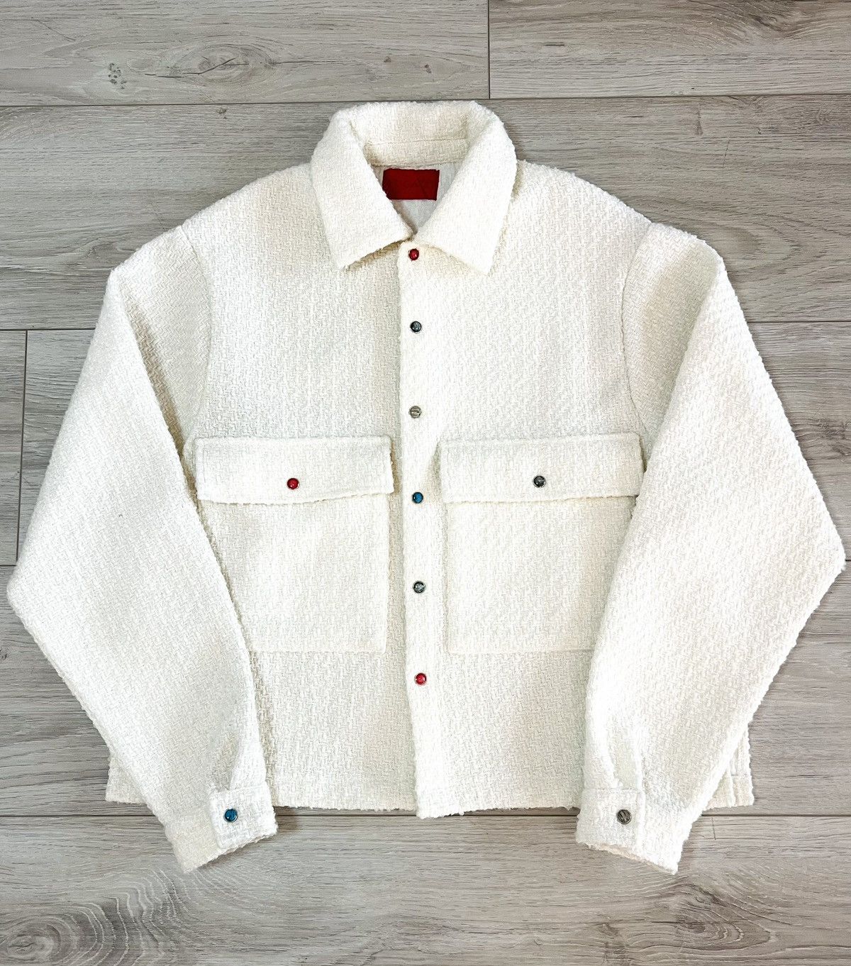 image of Fugazi Random Snap Tweed Overshirt Cream, Men's (Size Small)