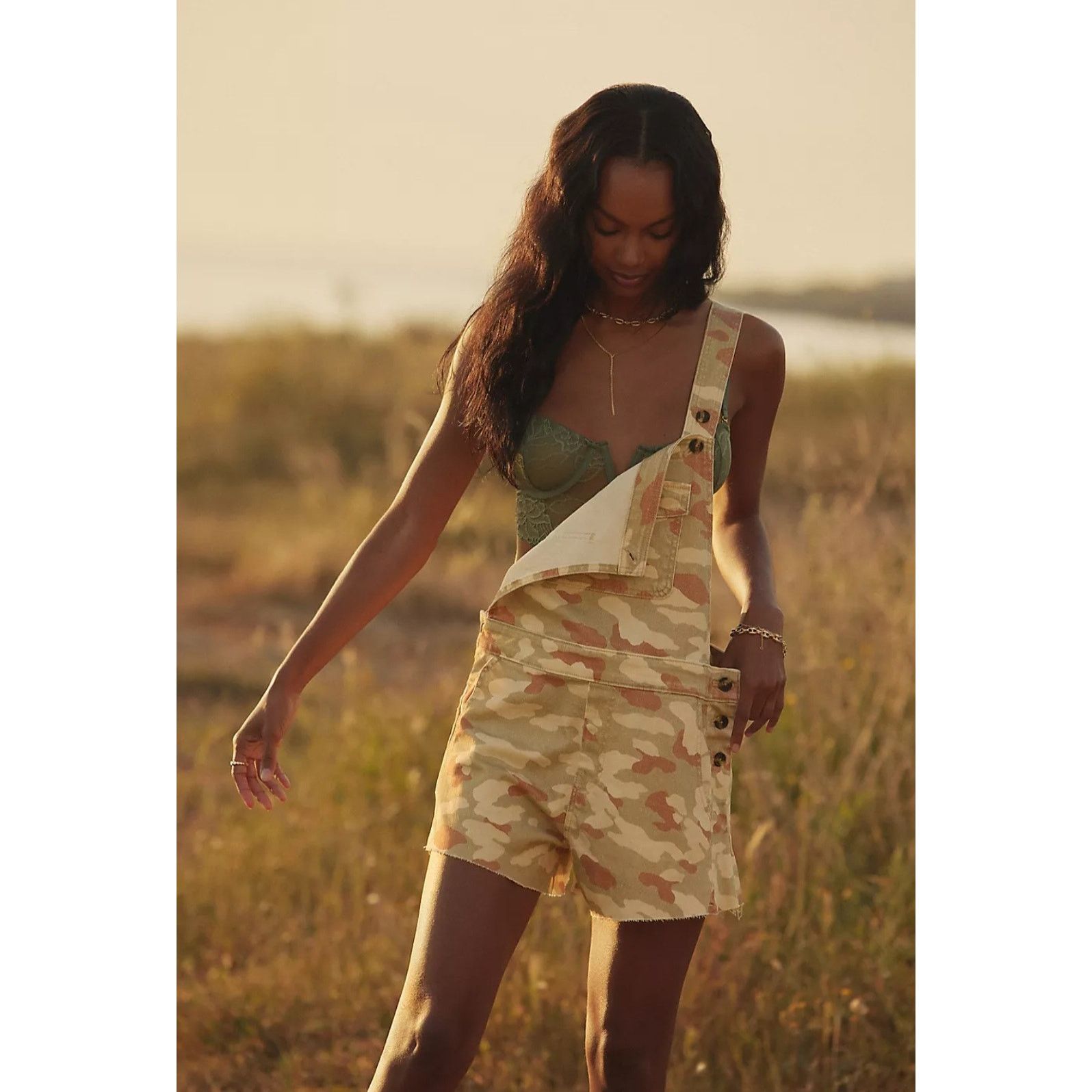 Anthropologie NWT Pilcro Camo Overalls Romper $118 X-SMALL Green Size 26" / US 2 / IT 38 - 1 Thumbnail