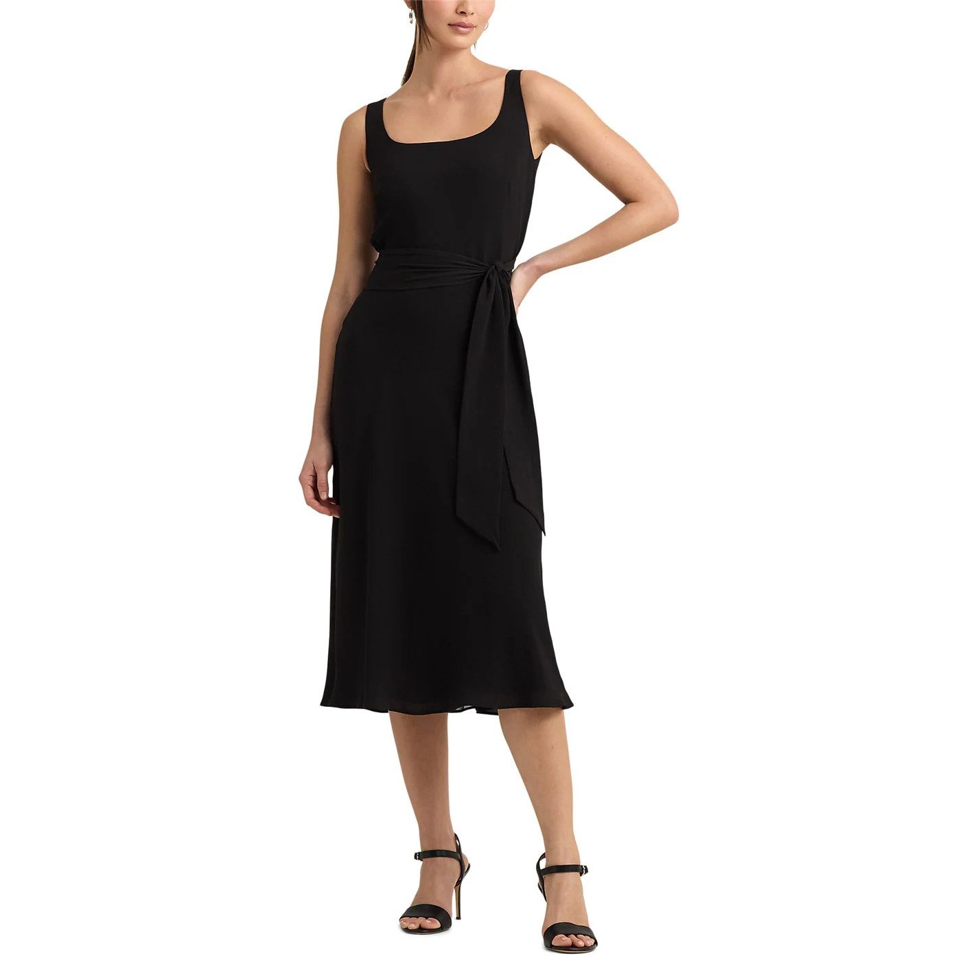 Lauren Ralph Lauren o1g2r1mq0825 Belted Crepe Sleeveless Dress in Black Size M / US 6-8 / IT 42-44 - 2 Thumbnail