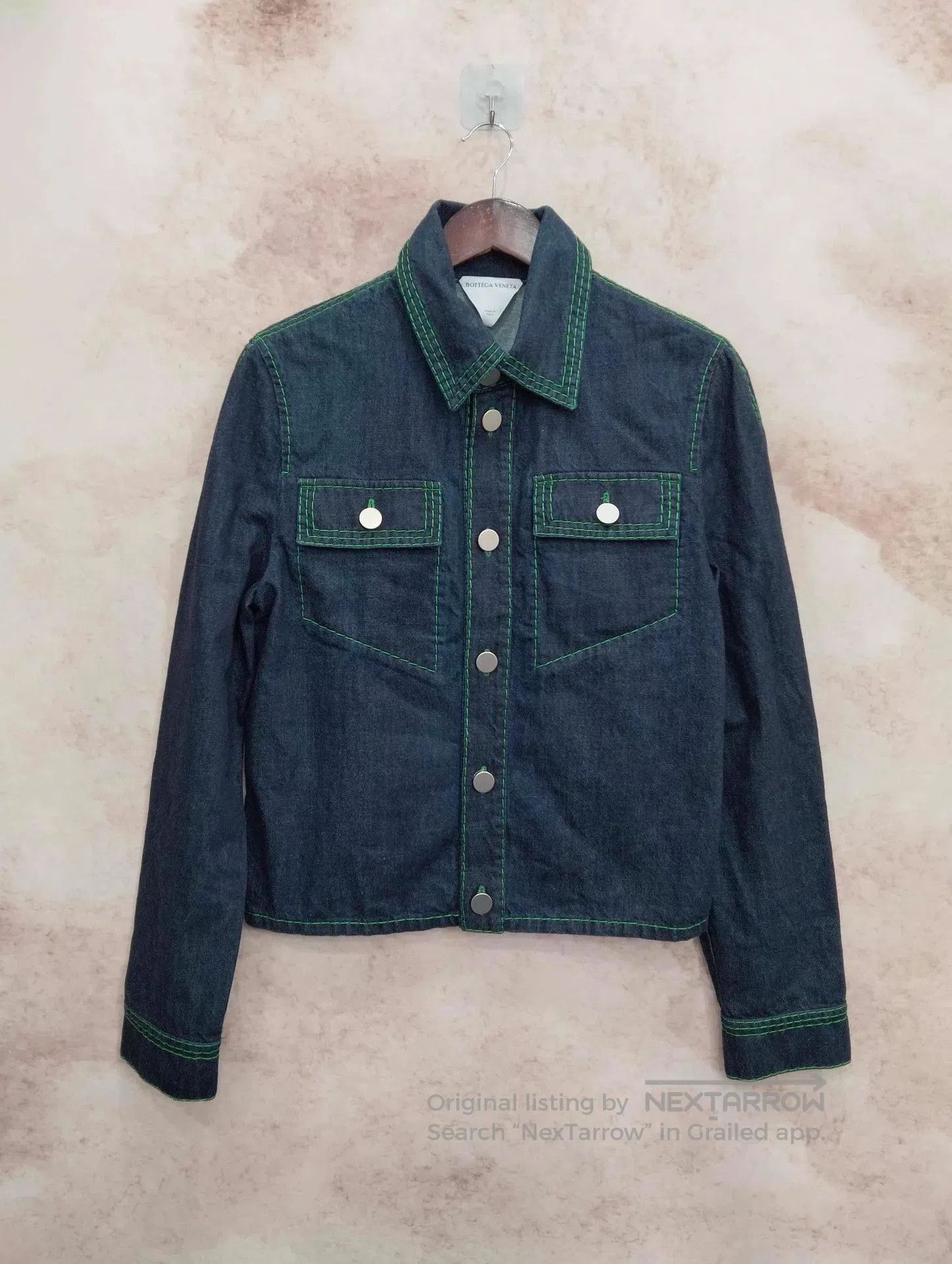 Bottega Veneta Blue Denim Jacket with Green Stitching Size S. Size US S / EU 44-46 / 1 - 1 Thumbnail
