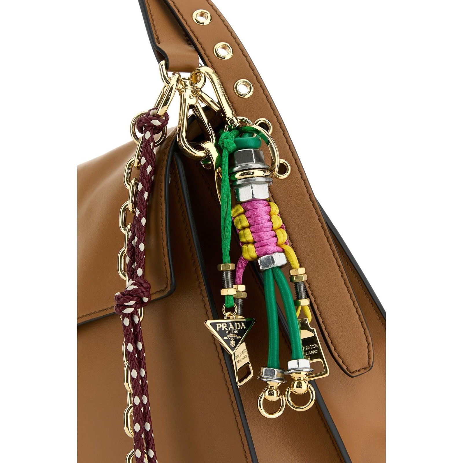 Prada PRADA Soft Sound Large $5400 Brown Leather Charms Shoulder B Size ONE SIZE - 4 Thumbnail