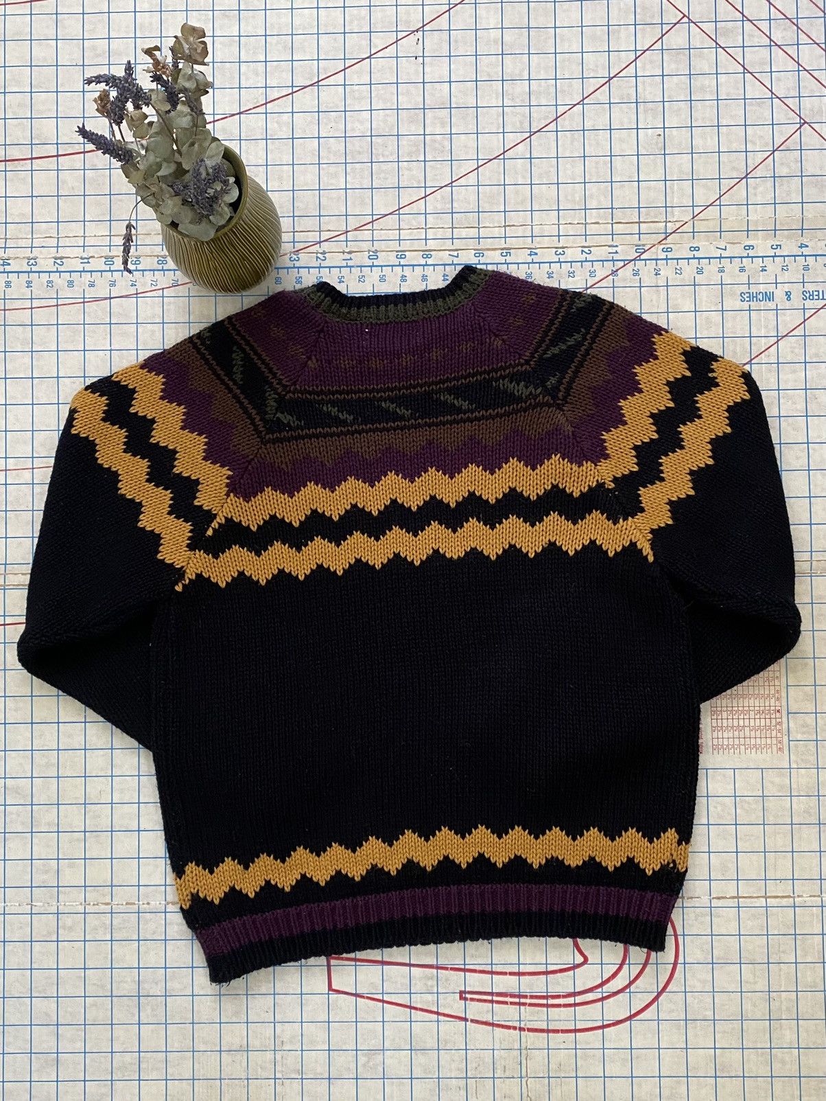 Vintage Vintage Crazy Pattern Knit Sweater Black Fits Small Size US S / EU 44-46 / 1 - 6 Thumbnail