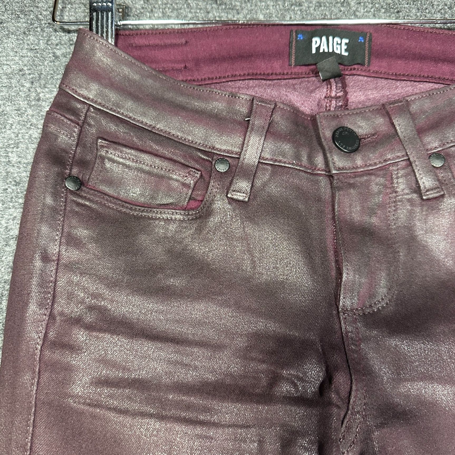 Paige Paige Verdugo Ultra Skinny Jeans Womens 25 Purple Waxed Stretch Pockets Logo Denim 5-Pocket Size 42" / US 20 - 5 Thumbnail