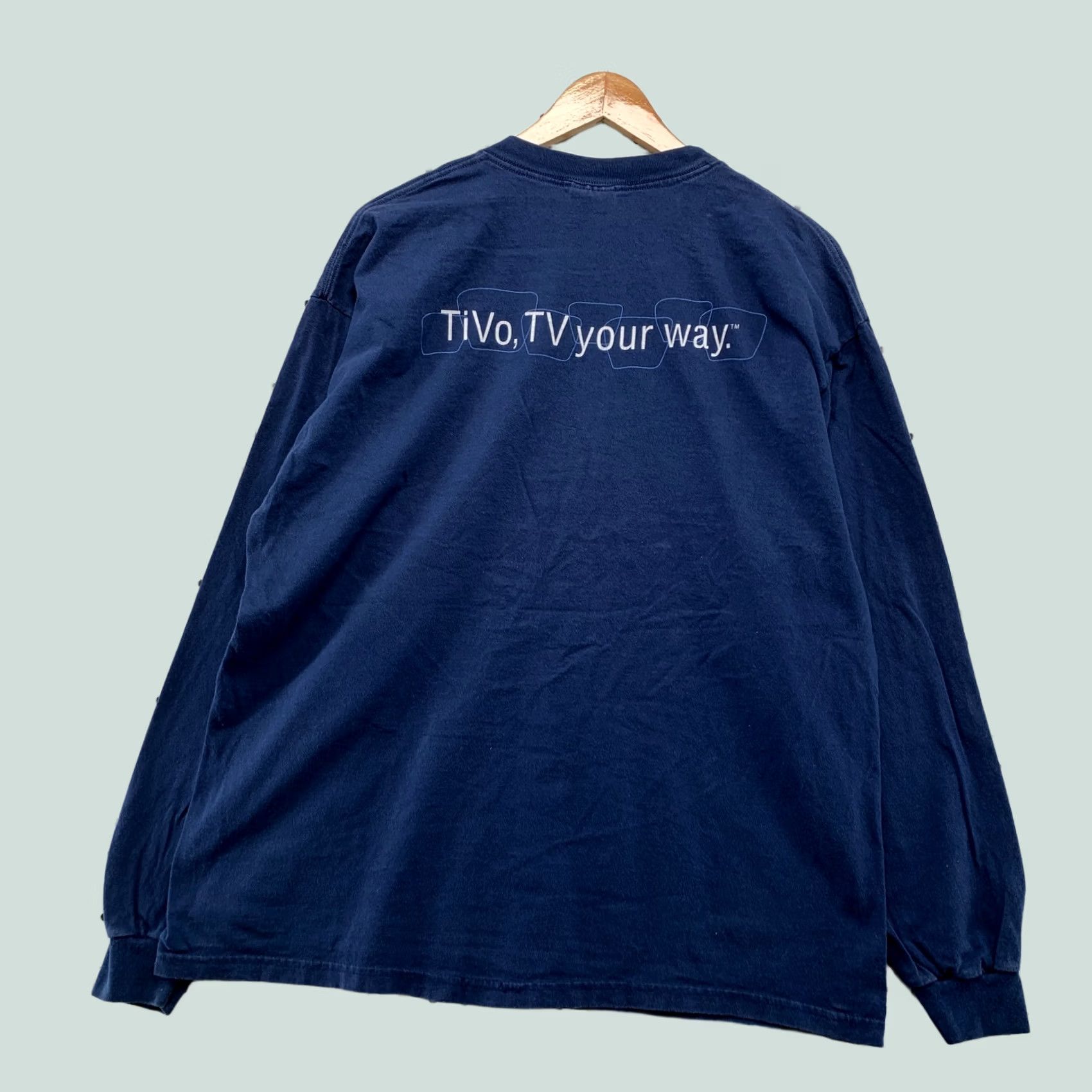 Hanes Vintage Hanes T-Shirt Mens XL Blue Long Sleeve 90s Punk Cyber Tivo Your Way Mall Size US XL / EU 56 / 4 - 1 Thumbnail