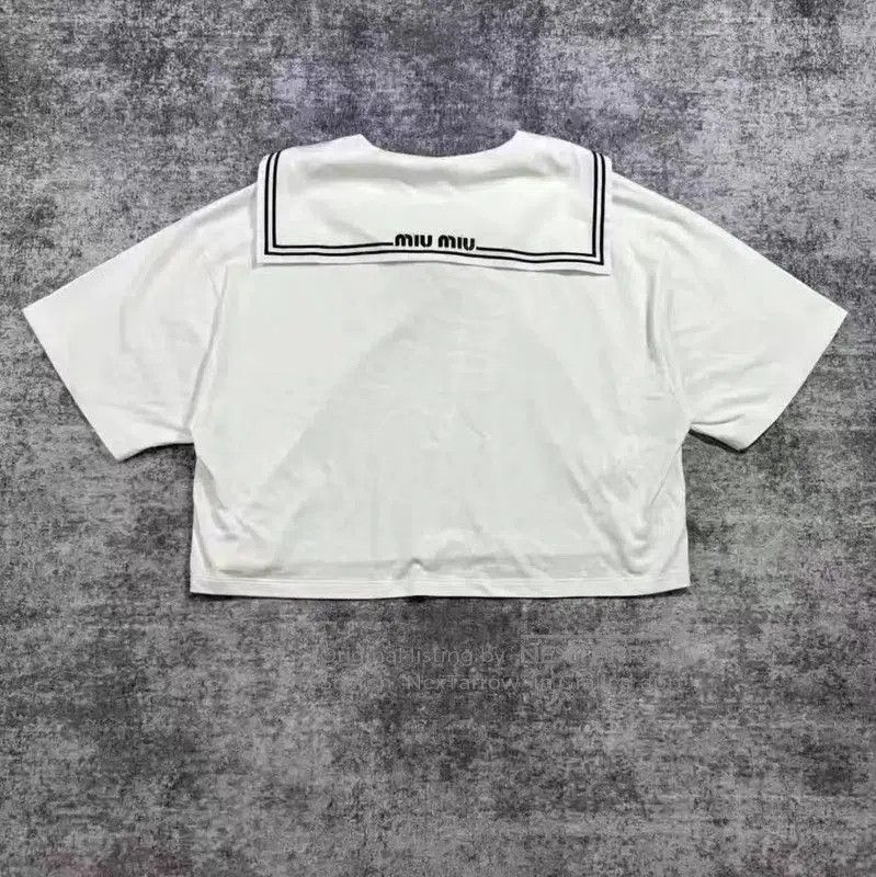 Miu Miu Miu Miu White Cotton Cropped T-Shirt . Size M / US 6-8 / IT 42-44 - 2 Thumbnail