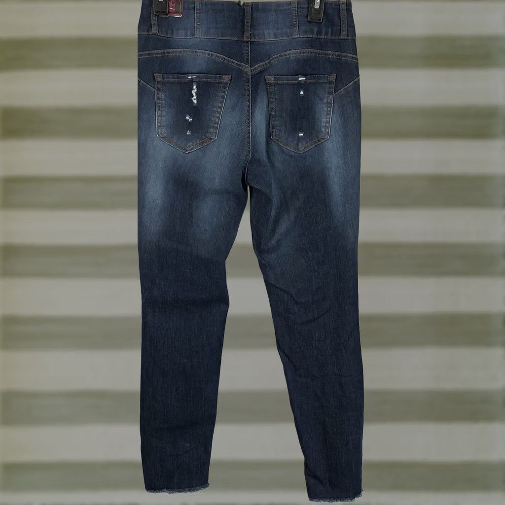 Vintage Nobo Distressed Jeans 11 Dark Denim High Rise Slimming Frayed 28"W 27"Inseam Jeans Women Juniors XS? Size 32" / US 10 / IT 46 - 1 Thumbnail