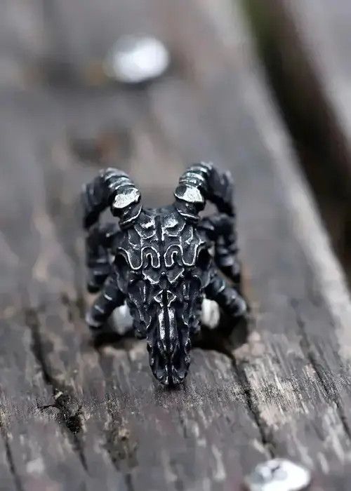 Handmade × Jewelry × Ring Of Fire Sheep Head Skull Ring Size ONE SIZE - 4 Thumbnail