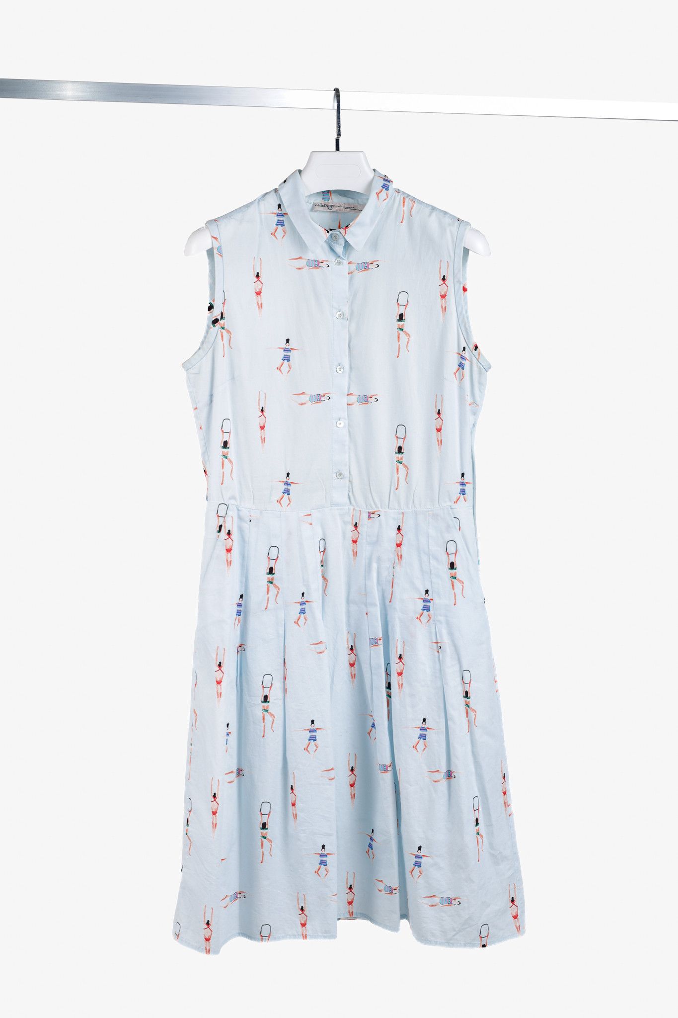 Designer Ottod’Ame Swimmers Blue Sleeveless Poplin Shirtdress Size L / US 10 / IT 46 - 1 Thumbnail