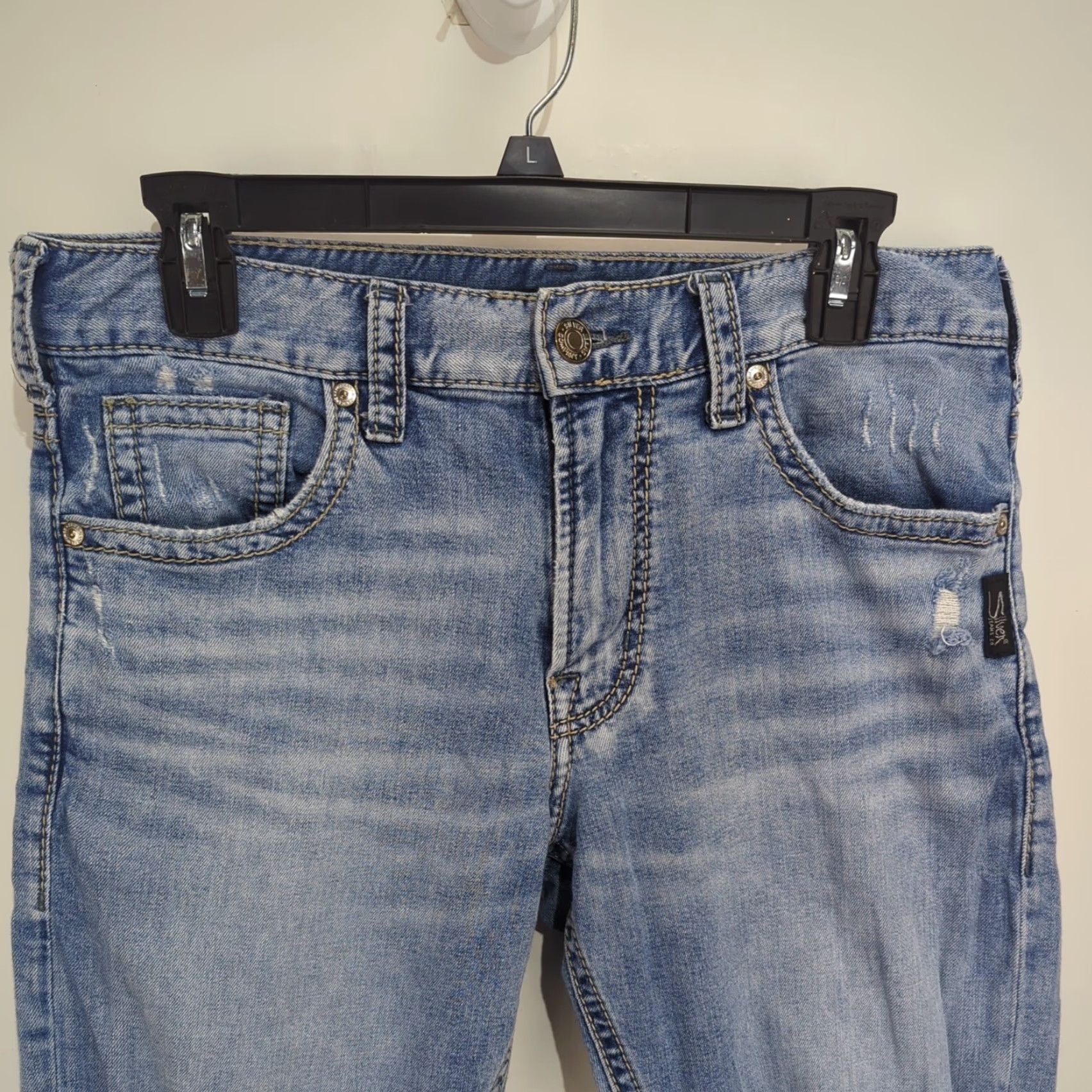 Silver Jeans Co. Silver Jeans Eddie Relaxed Straight Leg Mens 30x32 Distressed Medium Wash Jeans Size US 31 - 2 Thumbnail