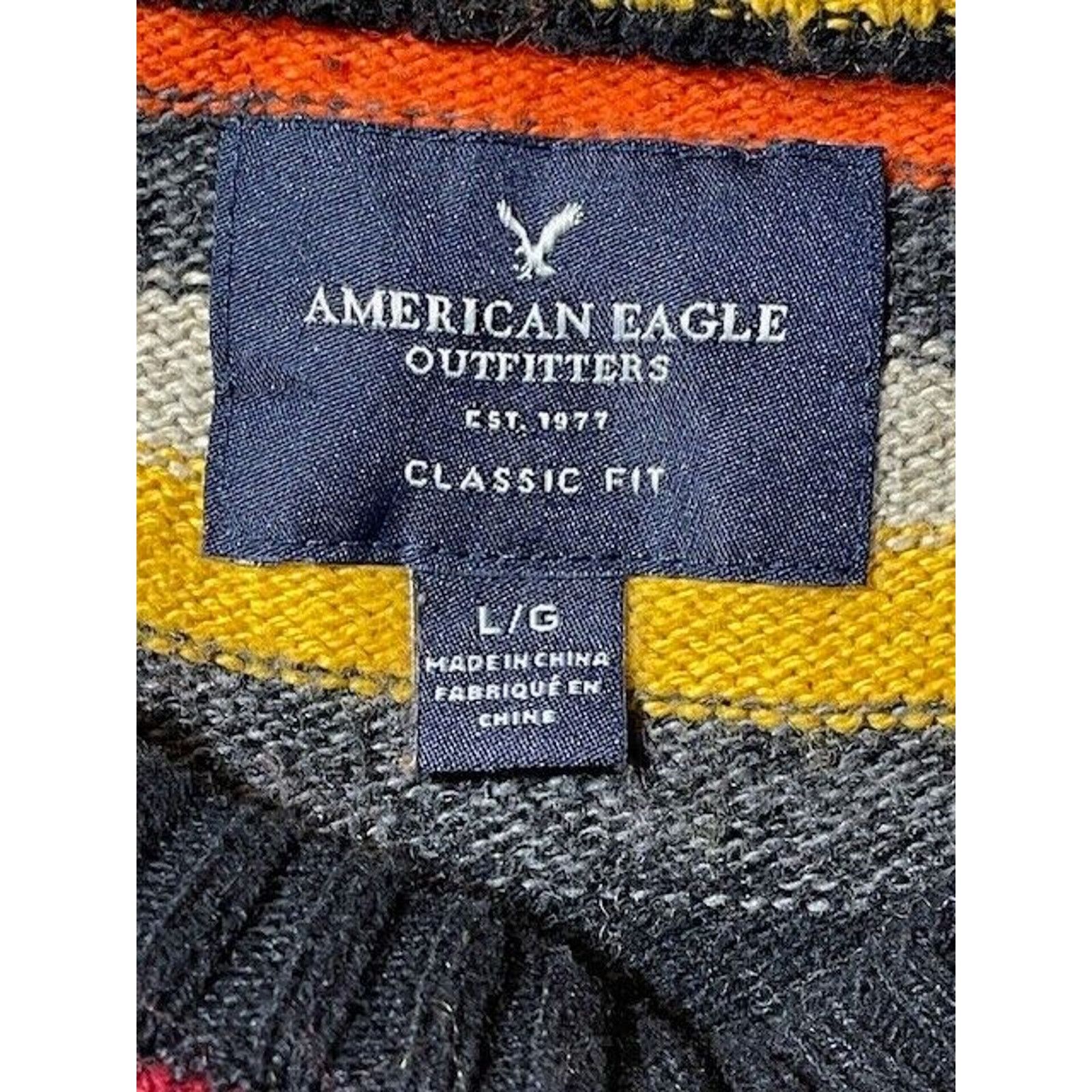 American Eagle Outfitters American Eagle Sweater Mens L Classic Fit Striped Orange Size L / US 10 / IT 46 - 6 Thumbnail