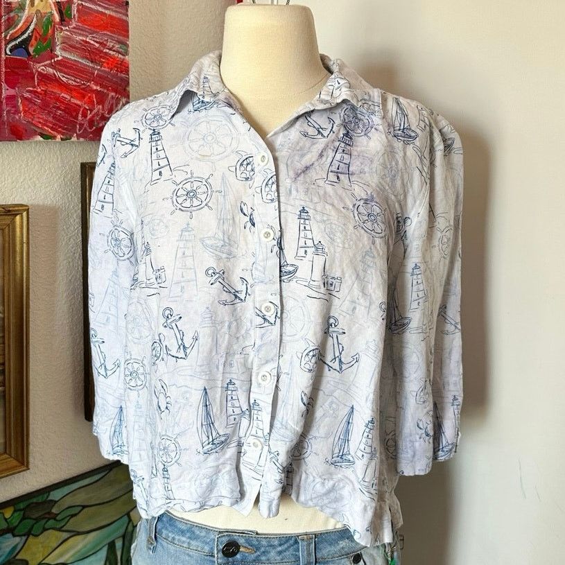 Other christopher & banks sailor ship blue and white button up top Size S / US 4 / IT 40 - 1 Thumbnail