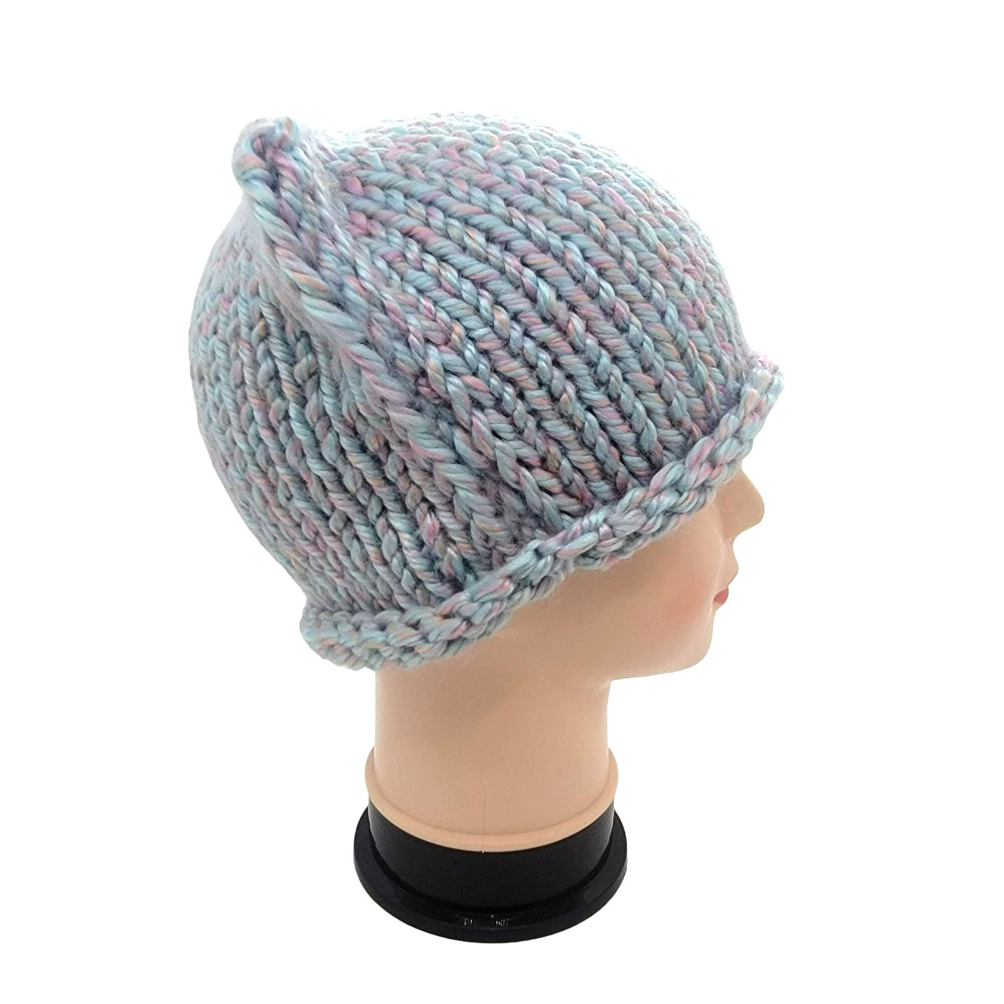 Handmade ❤️Unisex Adult Chunky Knit Cat Ear Beanie Hat Blue Handmade Size ONE SIZE - 3 Thumbnail