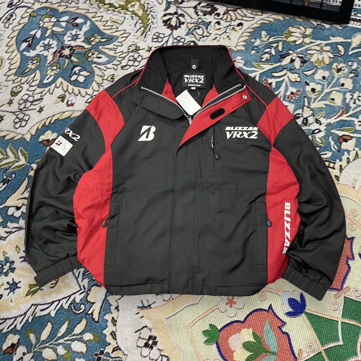 image of Racing x Sports Specialties Vintage Bridgestone Blizzak Olympic Paracute Zipper Jacket in Black (Si