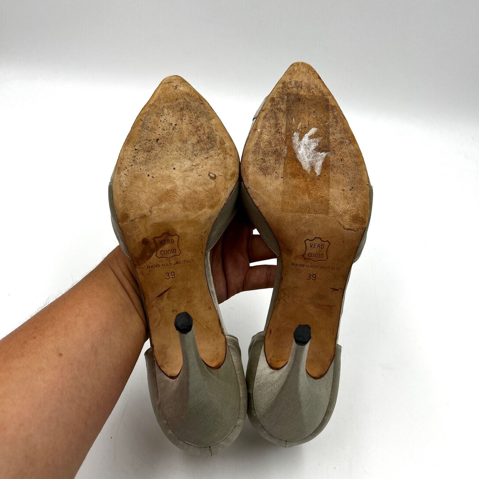 Manolo Blahnik Manolo Blahnik Pointed d'Orsay Pump Gray Satin Heels Size US 9 / IT 39 - 7 Thumbnail