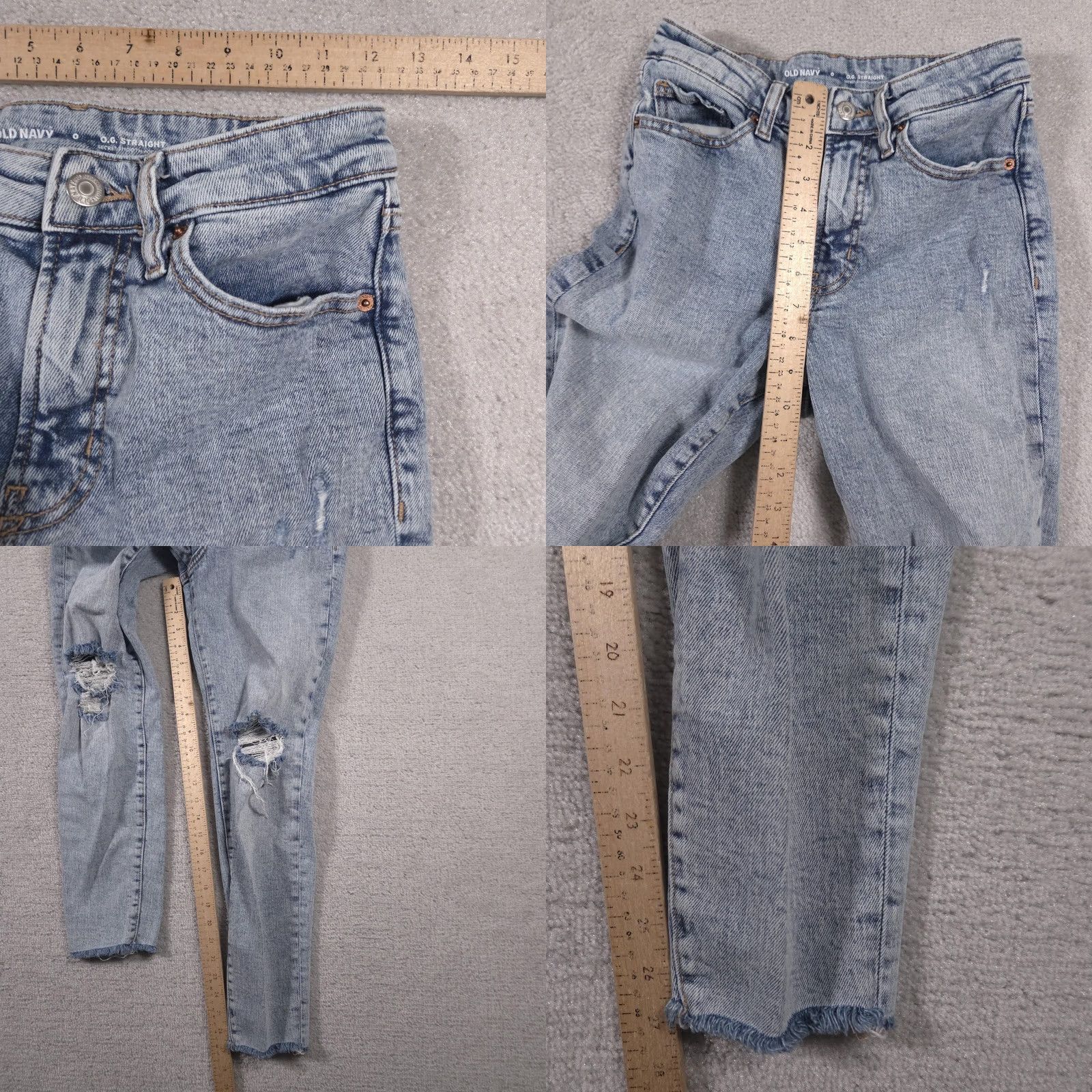 Old Navy Old Navy Jeans Womens 0 Blue High Rise OG Straight Distressed Ripped Knees Denim Size 25" / US 0 / IT 36 - 8 Thumbnail