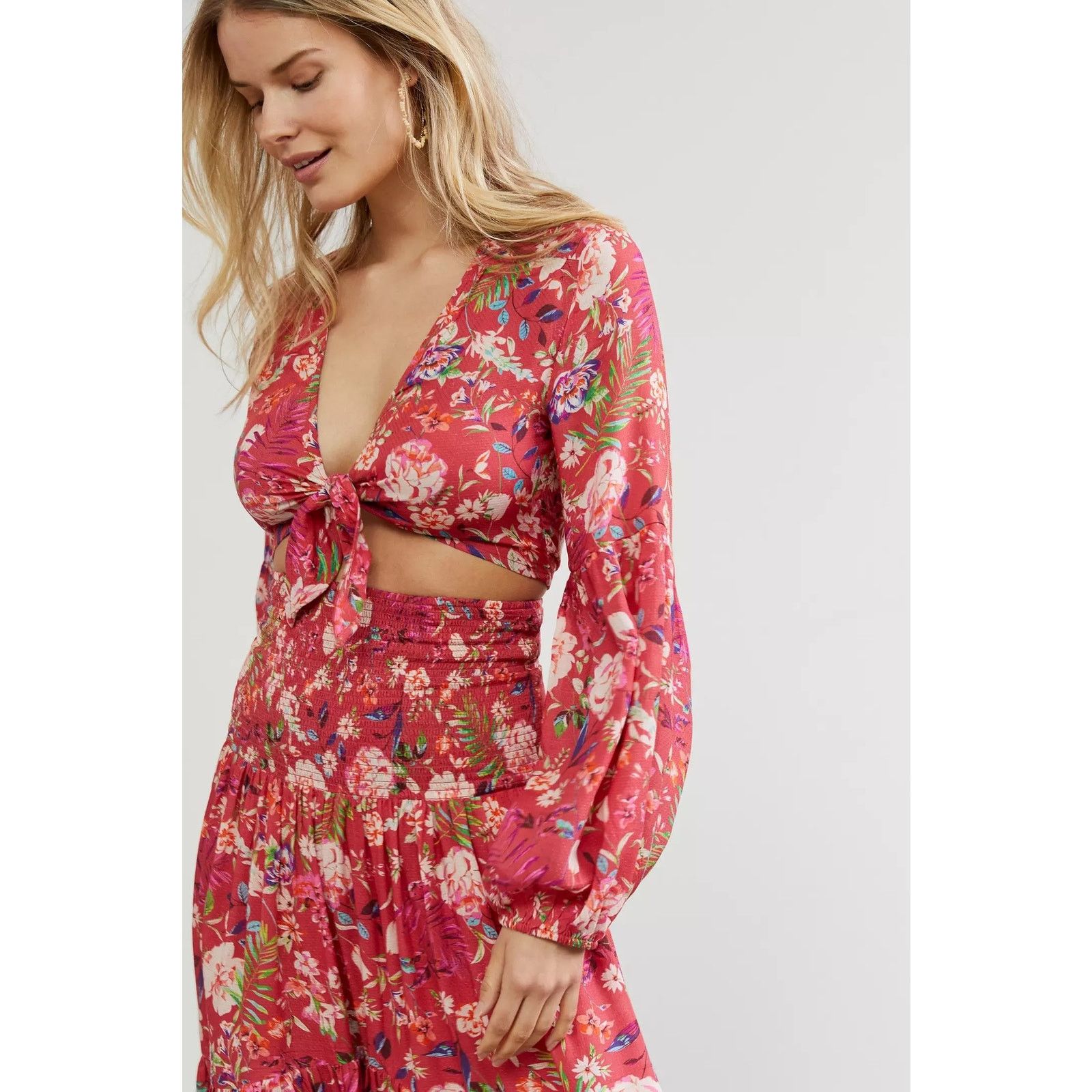Anthropologie New Anthropologie Smocked Floral Skirt & Tie Front Top Set Size 32" / US 10 / IT 46 - 2 Thumbnail