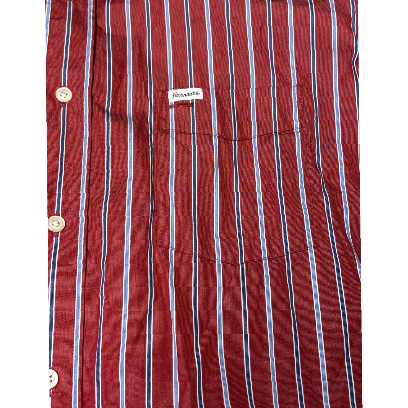 Faconnable Faconnable Classique Button-Down Shirt Mens XL Striped Burgundy Red Blue White Pattern Classic 50in Chest Vintage No Size US XL / EU 56 / 4 - 2 Thumbnail