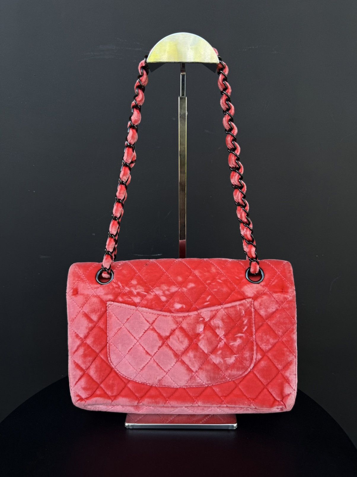 Chanel Chanel - 2014 - Pink Velvet Medium Double Flap Shoulder Bag Size ONE SIZE - 3 Thumbnail