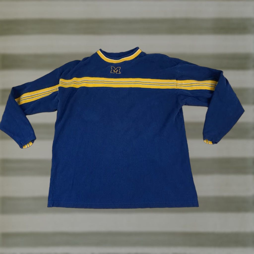 Vintage Cadre Michigan Wolverines Long Sleeve Thick Medium Embroidered Football Shirt Cadre Blue Cotton Blend Fleece Sweatshirt Pullover M Men Size US M / EU 48-50 / 2 - 1 Thumbnail