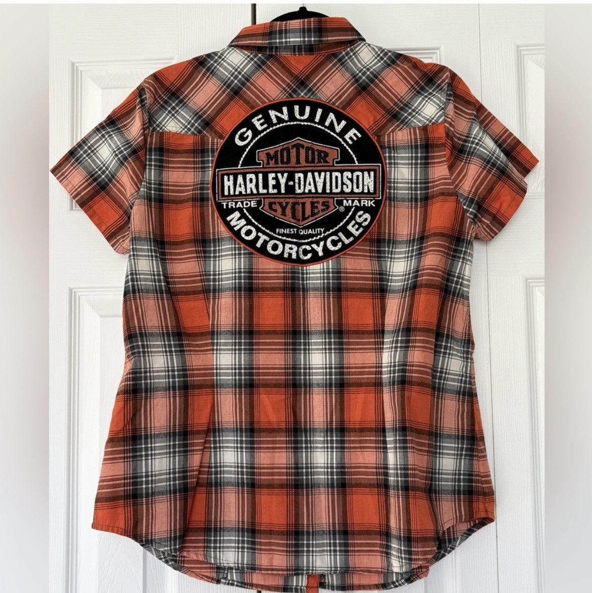 Harley Davidson Harley-Davidson Red Flannel Bling Snap Button Short Sleeve Size L / US 10 / IT 46 - 4 Thumbnail