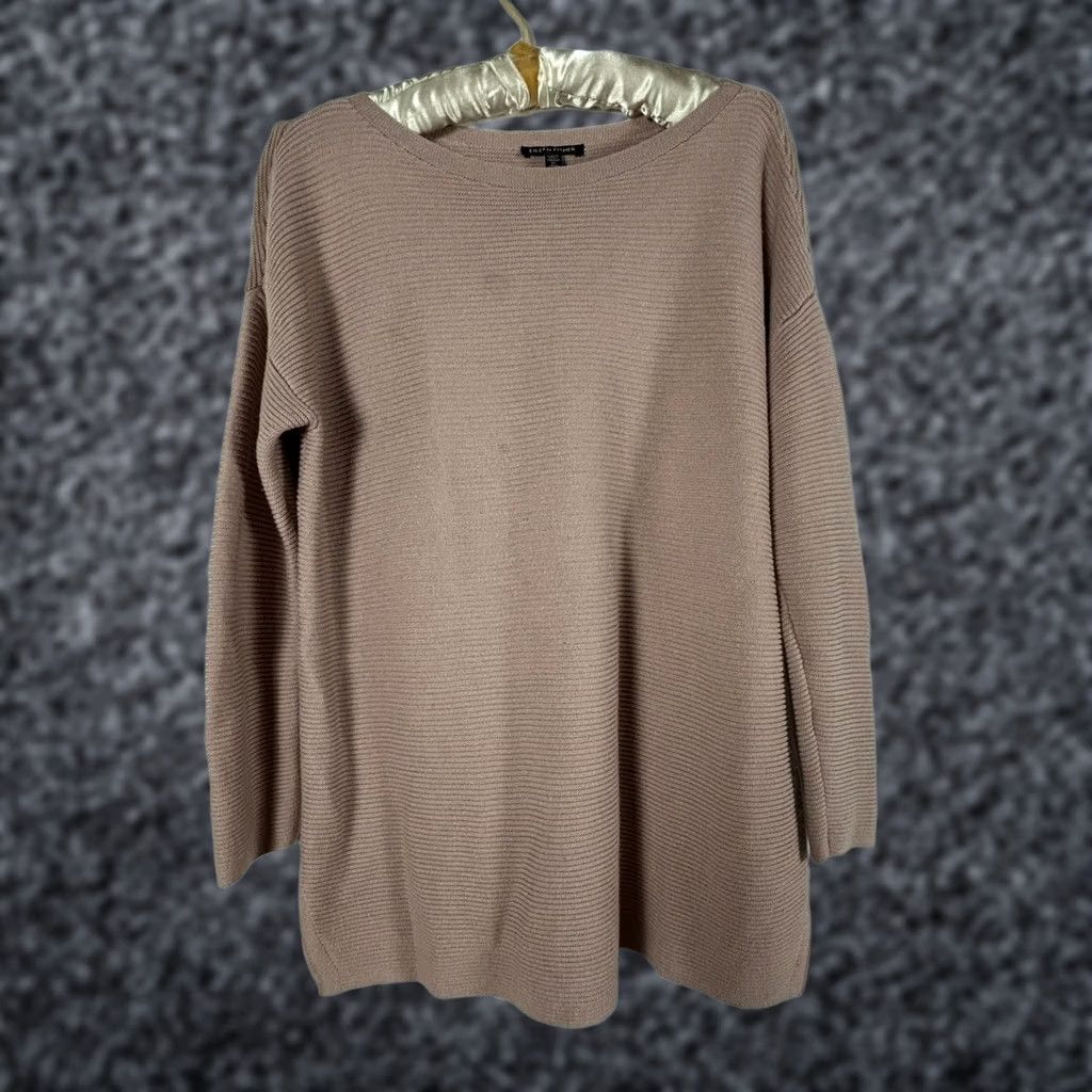 Eileen Fisher VINTAGE Eileen Fisher Sweater Shirt Womens Pullover Pink Small Silk Cashmere Ribbed Boat Neck Tunic Knit Long Sleeve Slips Solid 1990s? Size S / US 4 / IT 40 - 1 Thumbnail