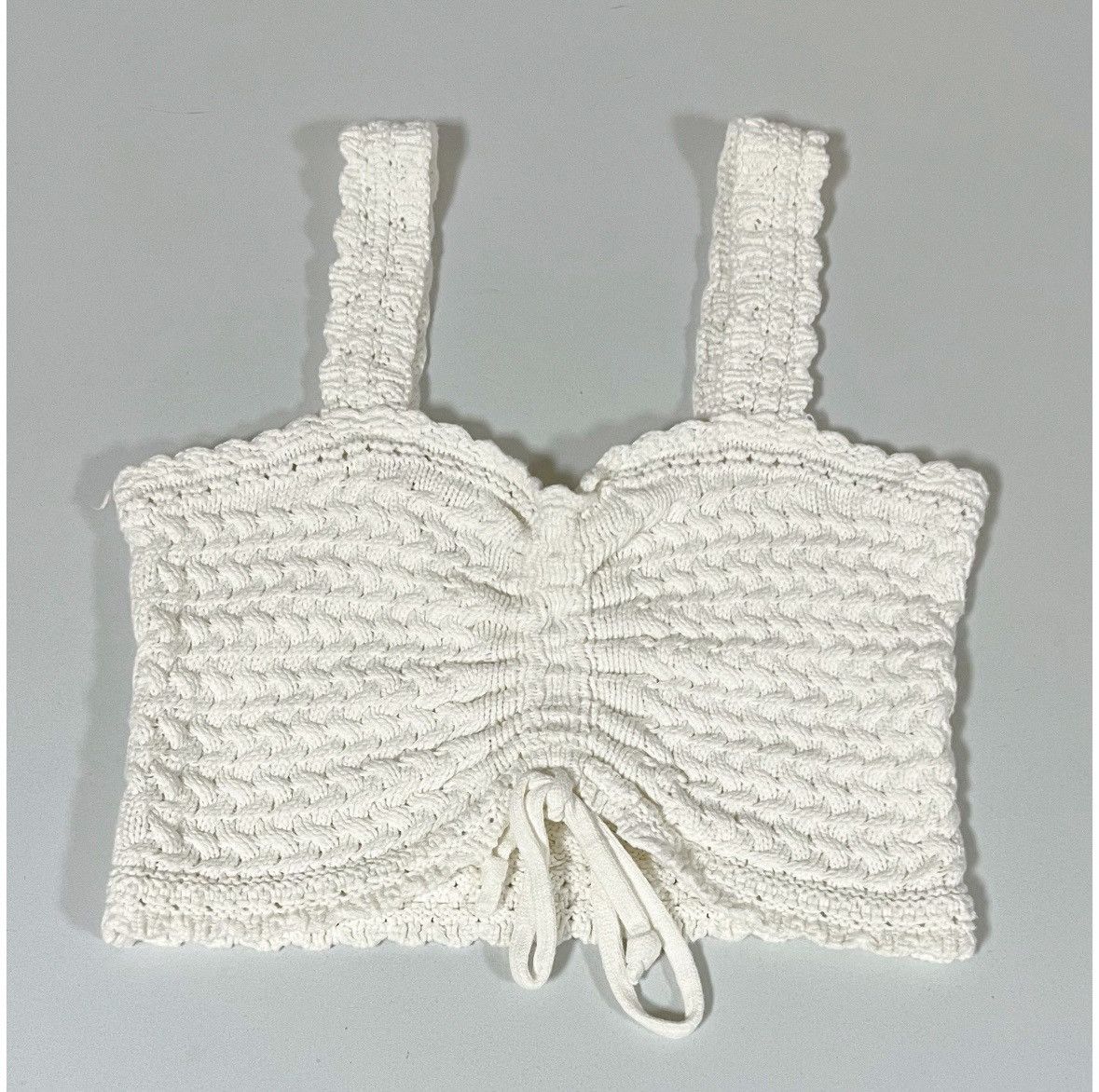 Hollister White Crochet Knit Ruched Tank Crop Top Shirt Blouse XS 🤍 Size XS / US 0-2 / IT 36-38 - 1 Thumbnail