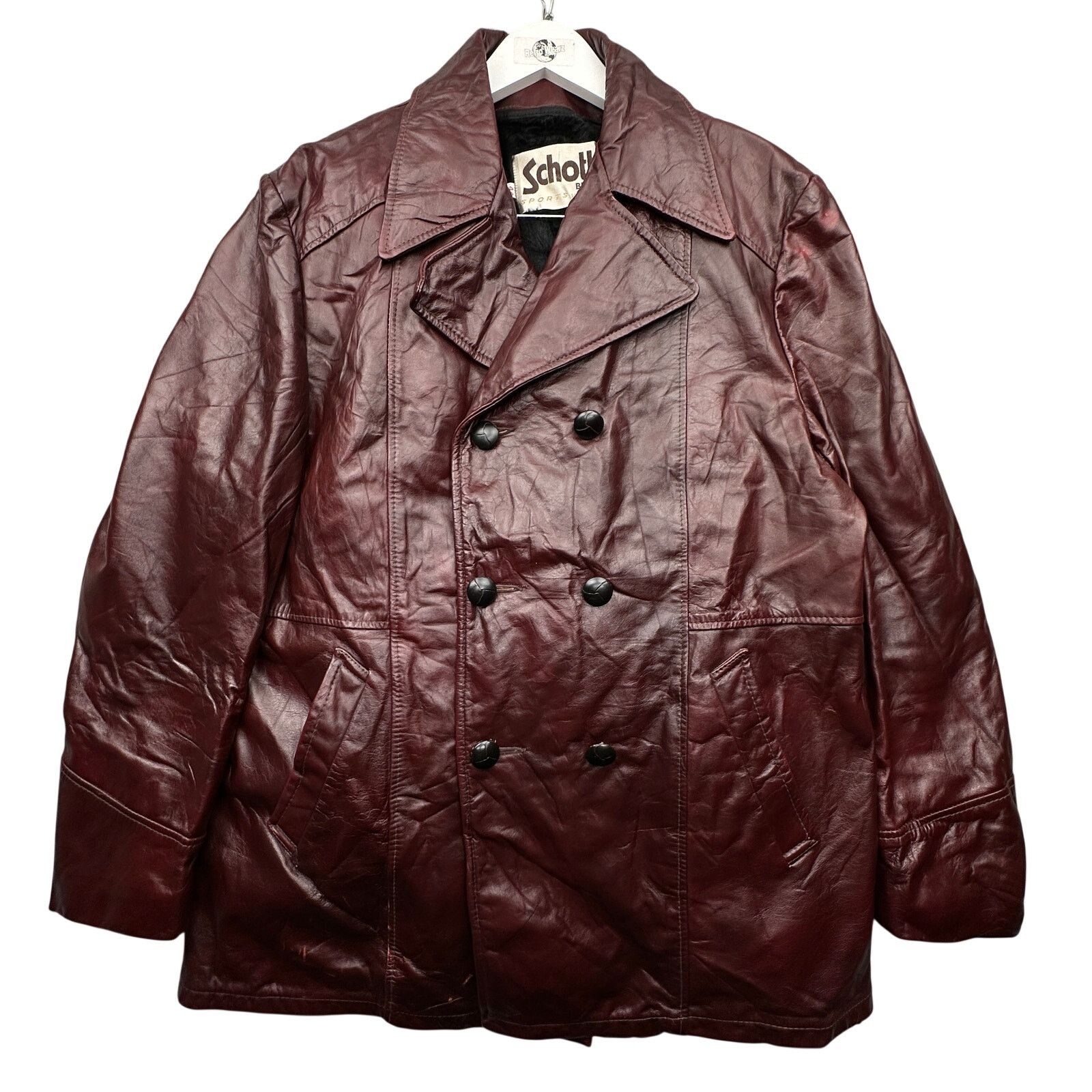 Schott Vintage Schott Bros Double Breasted Peacoat Leather Coat 44 Size US L / EU 52-54 / 3 - 1 Thumbnail
