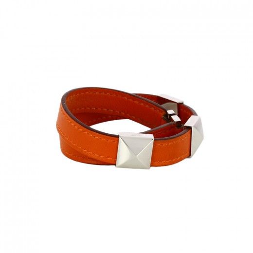Hermes Hermes Medor Double Wrap Leather Bracelet Orange Small Size ONE SIZE - 3 Thumbnail