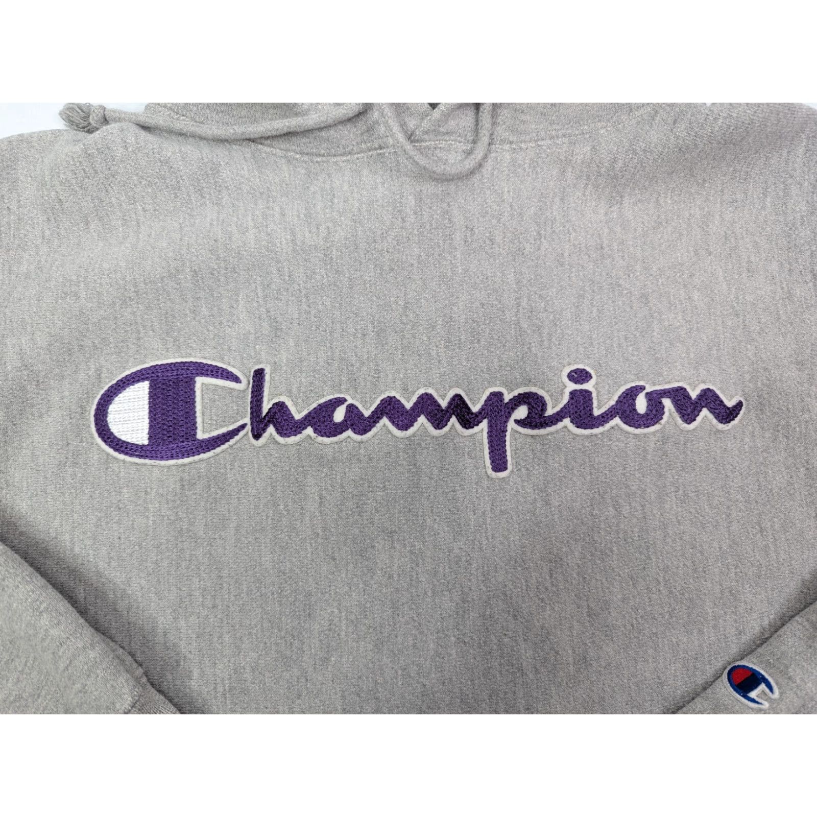 Champion VINTAGE Champion Hoodie Gray Logo Spell Out Size Medium Regular Men Pullover Reversible Long Sleeve Drawstring Fall Winter Spring Climate Active Size US M / EU 48-50 / 2 - 2 Thumbnail