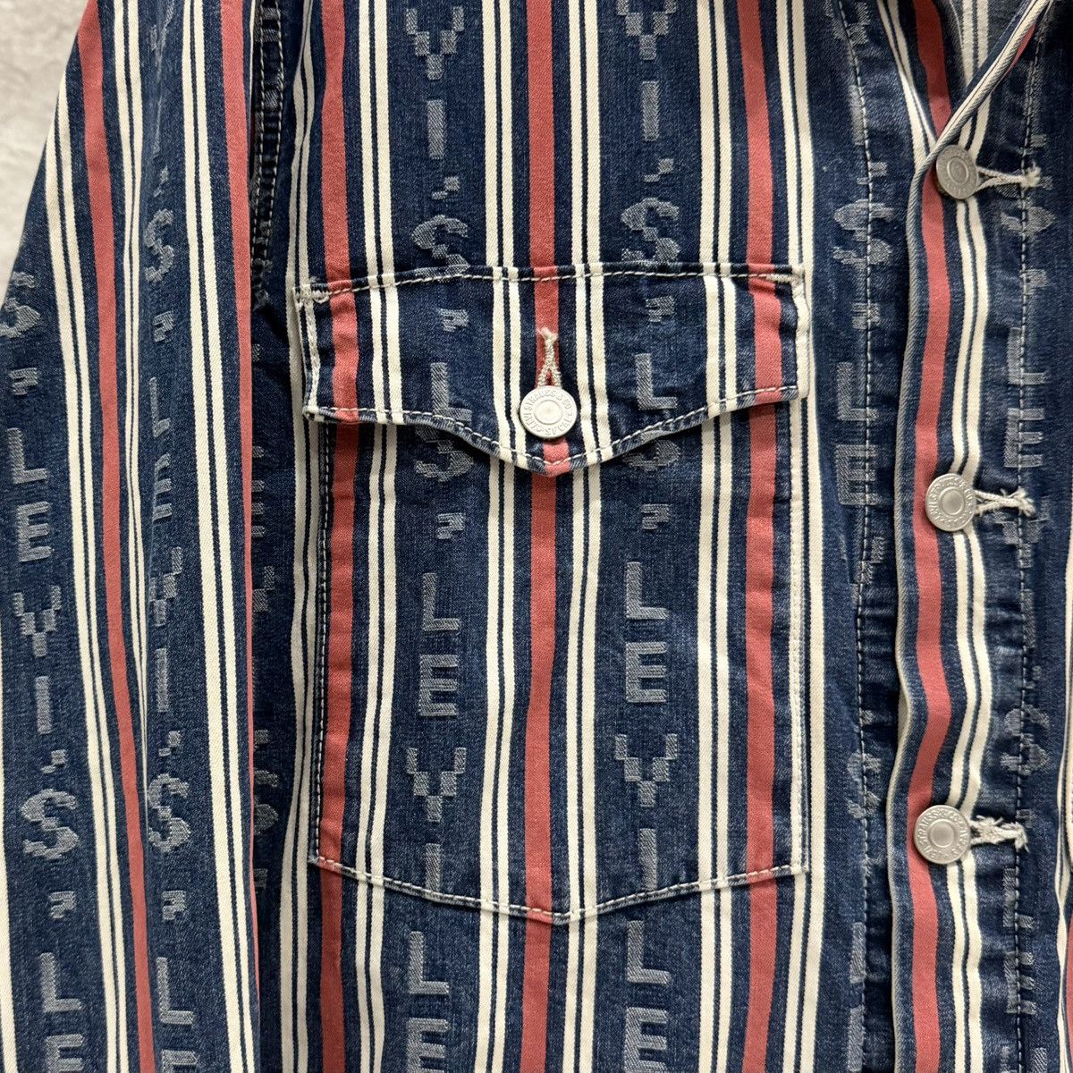 Levi's 🔥RARE🔥LEVI'S Embarcadero Station Stripe Logo Denim Jacket Size US M / EU 48-50 / 2 - 3 Thumbnail