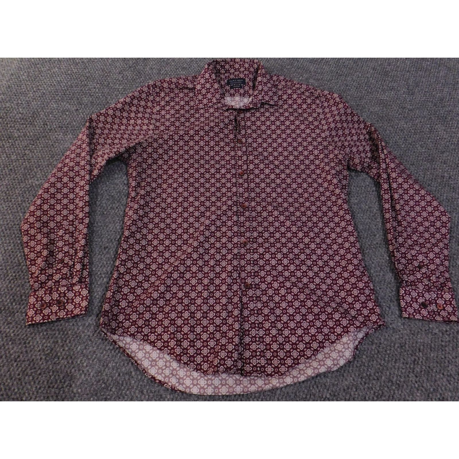 Zara VINTAGE Zara Man Shirt Mens Extra Large Maroon Geometric Slim Fit Button Down Cotton Size US XL / EU 56 / 4 - 2 Thumbnail