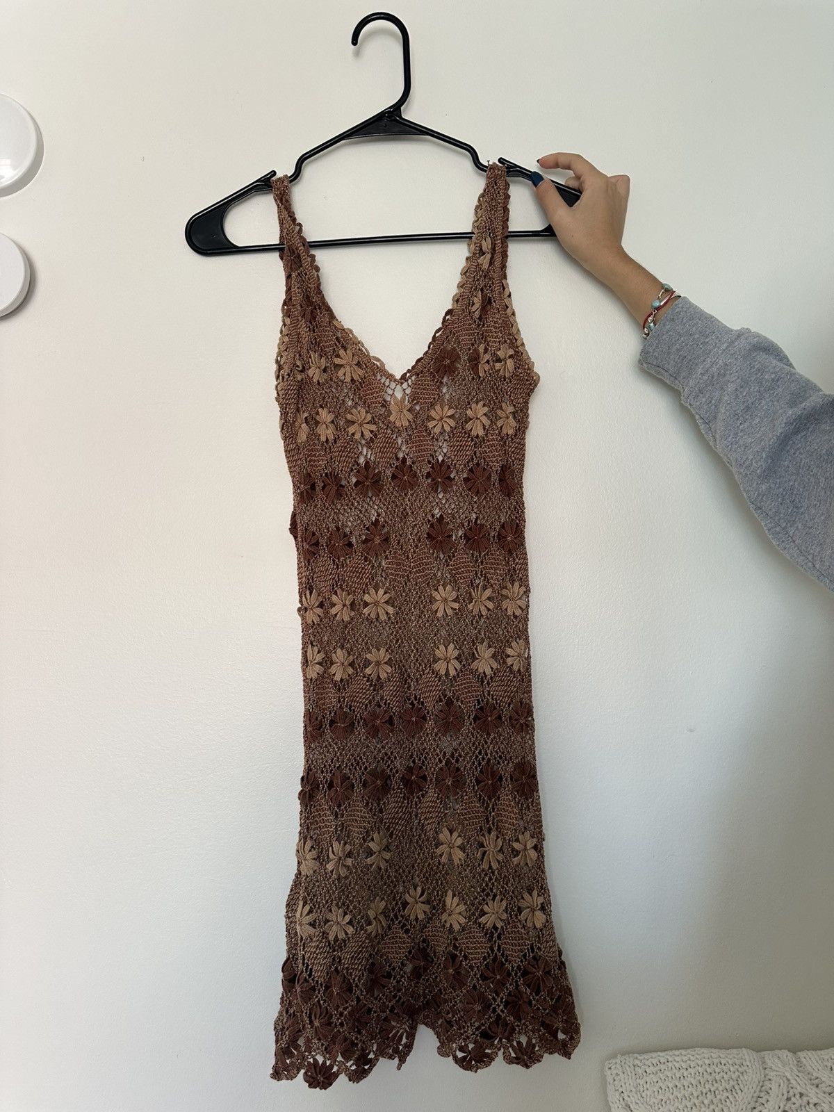 Other Brown Vintage Crochet Mini Dress Size S / US 4 / IT 40 - 2 Thumbnail