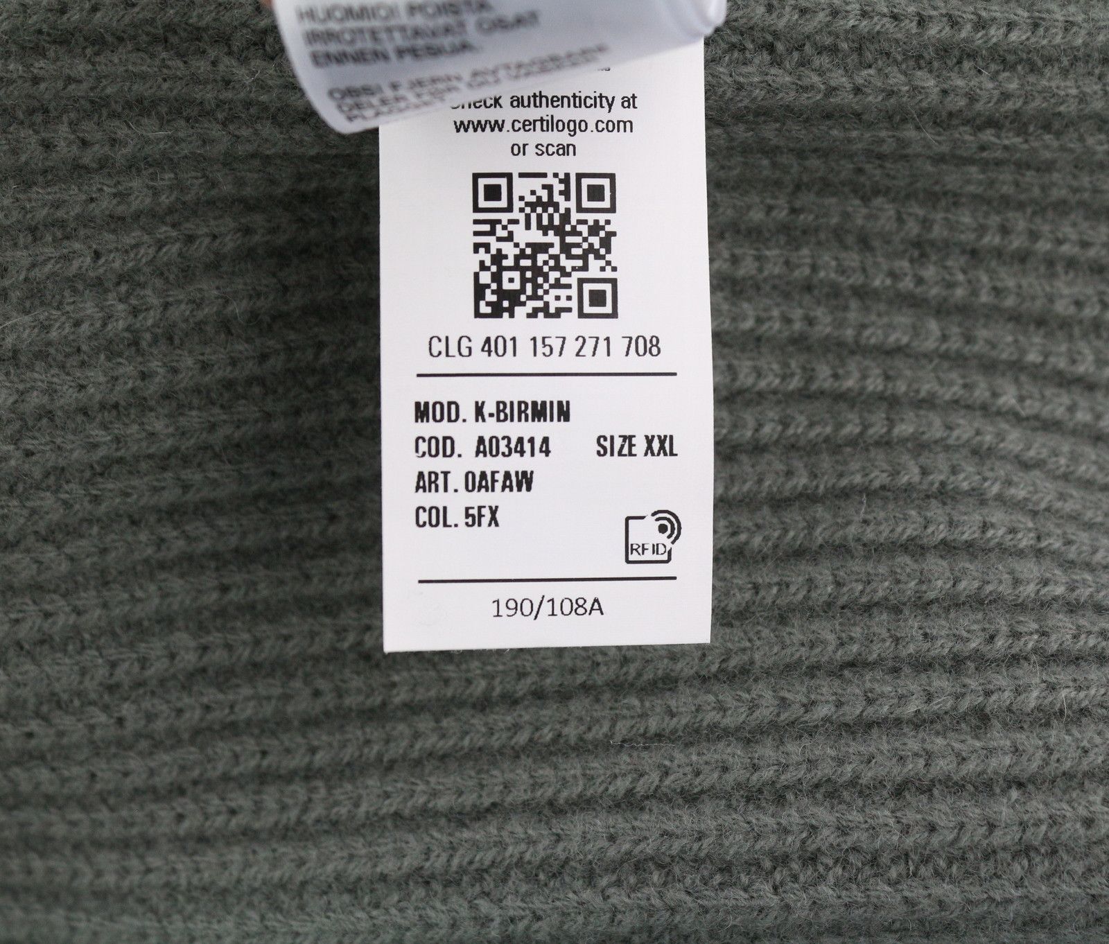 K-BIRMIN 2XL Khaki Wool Knit Logo Jumper 41147