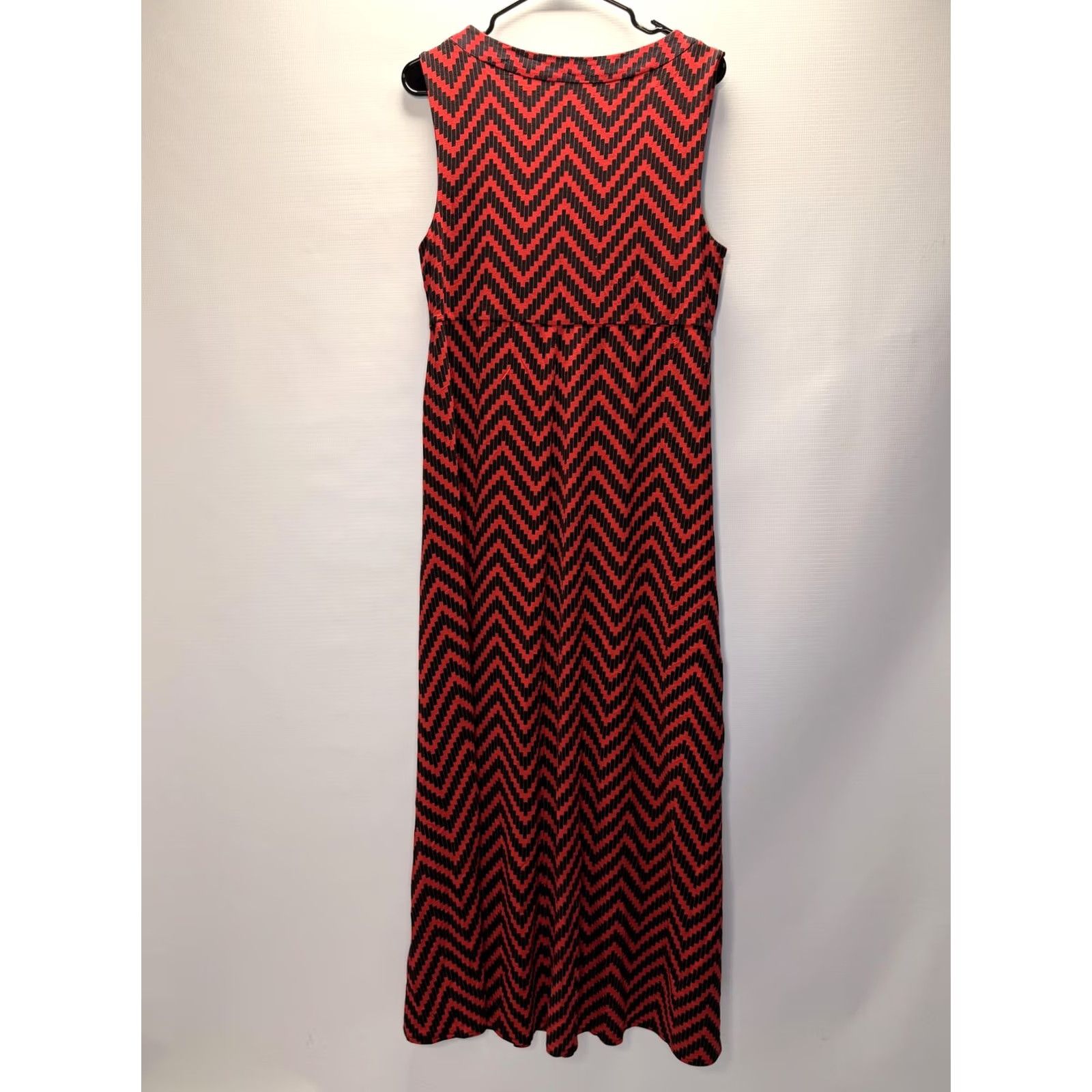 Vintage Chico's Dress Womens 2 Petite Red Black Chevron Maxi Sleeveless V Neck Dress Size XS / US 0-2 / IT 36-38 - 2 Thumbnail