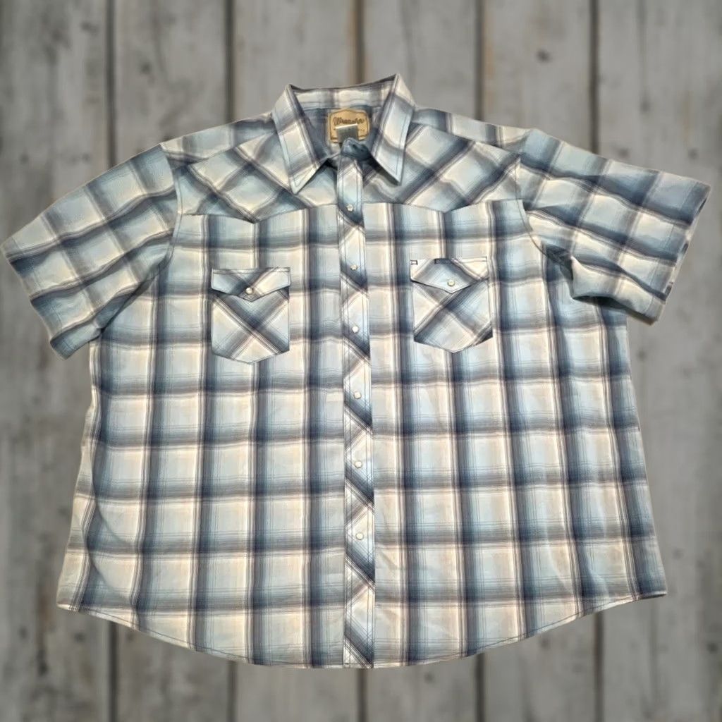Wrangler Wrangler Western Shirt Men’s 3XL Pearl Snap Short Sleeve Blue Plaid Button-Up Shirt Front Pocket Western Mulberry? Size US XXL / EU 58 / 5 - 1 Thumbnail