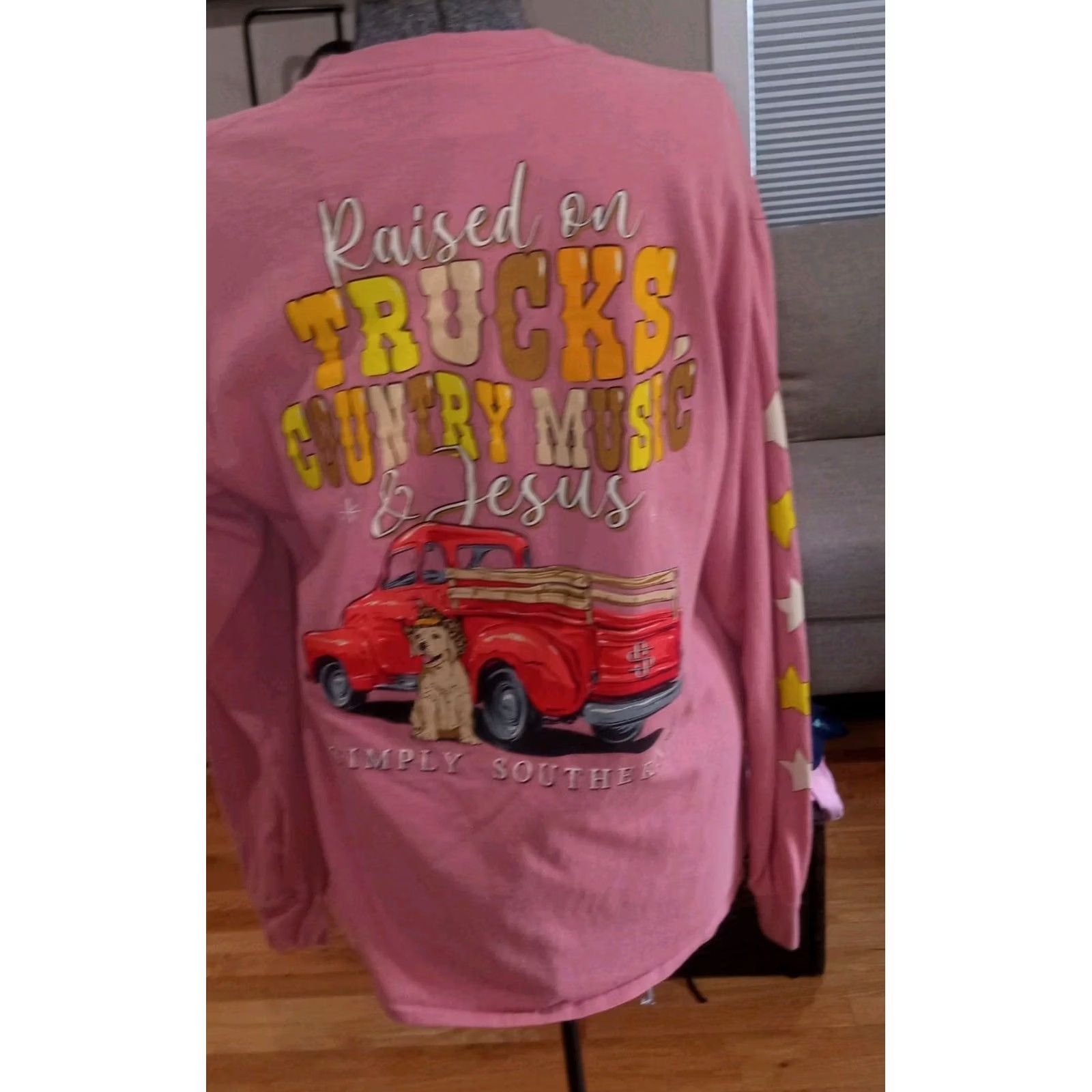 Vintage Simply Southern Raised On Trucks, Country Music, & Jesus Women's Long Sleeve T-Shirt Size L / US 10 / IT 46 - 4 Thumbnail