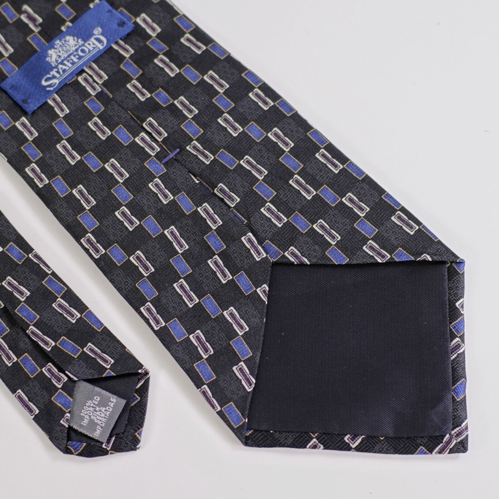 Stafford Stafford Black Blue Geometric Woven Wide Silk Tie Size ONE SIZE - 5 Thumbnail