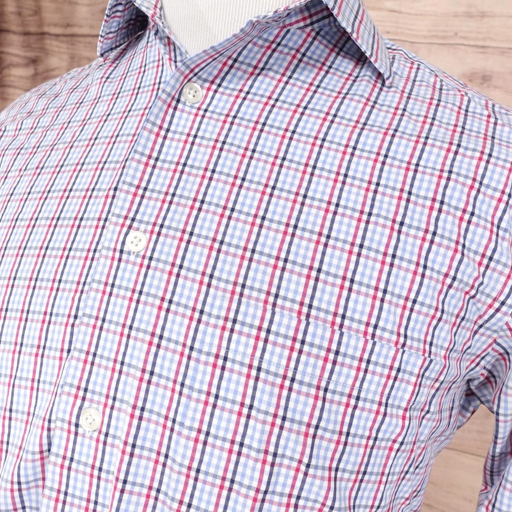 Pronto Uomo VINTAGE Pronto Uomo Dress Shirt Men Medium Plaid Long Sleeve Cotton Non-Iron Blue Red 90s Business Casual Size US M / EU 48-50 / 2 - 2 Thumbnail