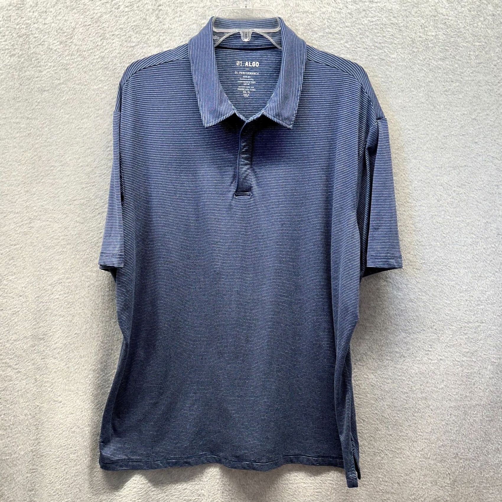Vintage Algo Polo Shirt Mens 2XL Blue Polyester Spandex UPF 40 Short Sleeve Button-Down Collared 90s Western Shirt Size US XXL / EU 58 / 5 - 2 Thumbnail