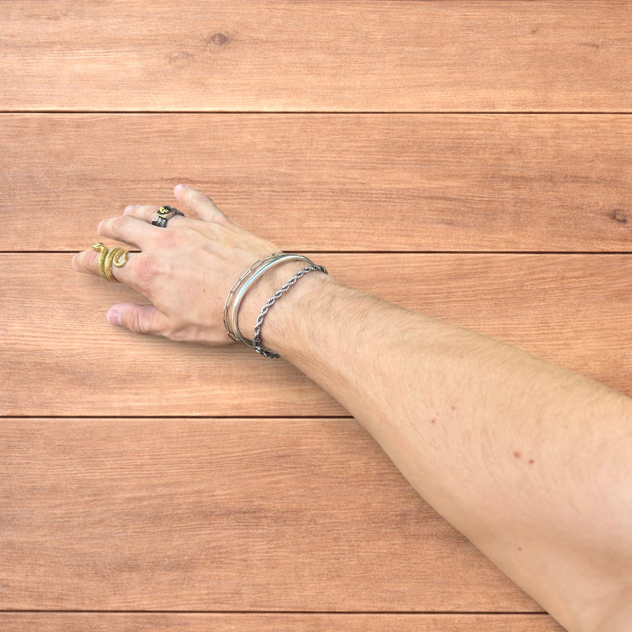 Japanese Brand Trio of stainless steel bracelets in silver. Size ONE SIZE - 4 Thumbnail